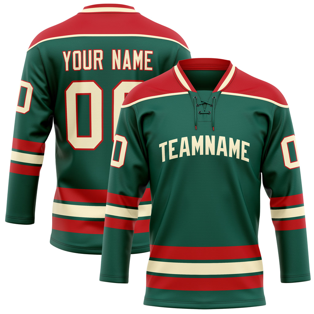 Personalized Green & Red Solid Colour Hockey Jersey