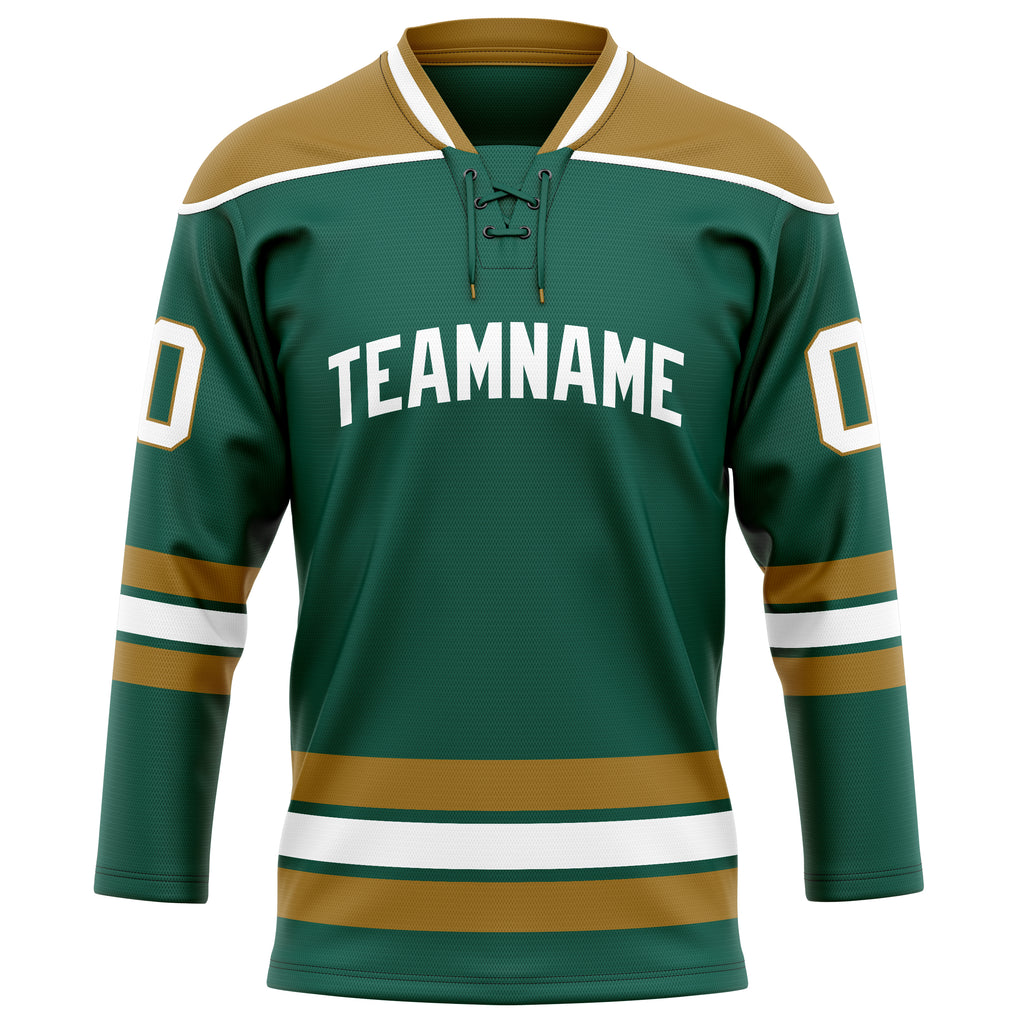 Personalized Green & Old Gold Solid Colour Hockey Jersey
