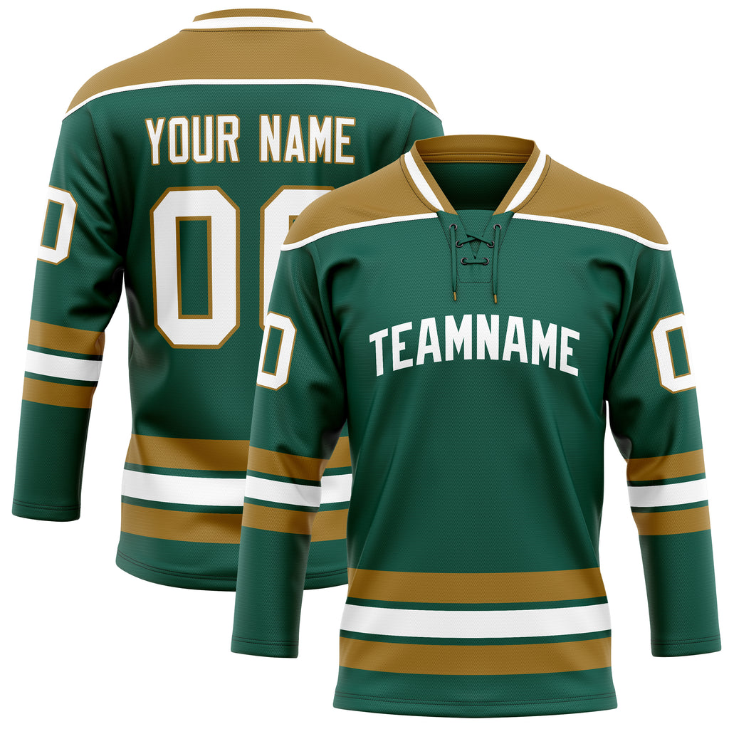 Personalized Green & Old Gold Solid Colour Hockey Jersey