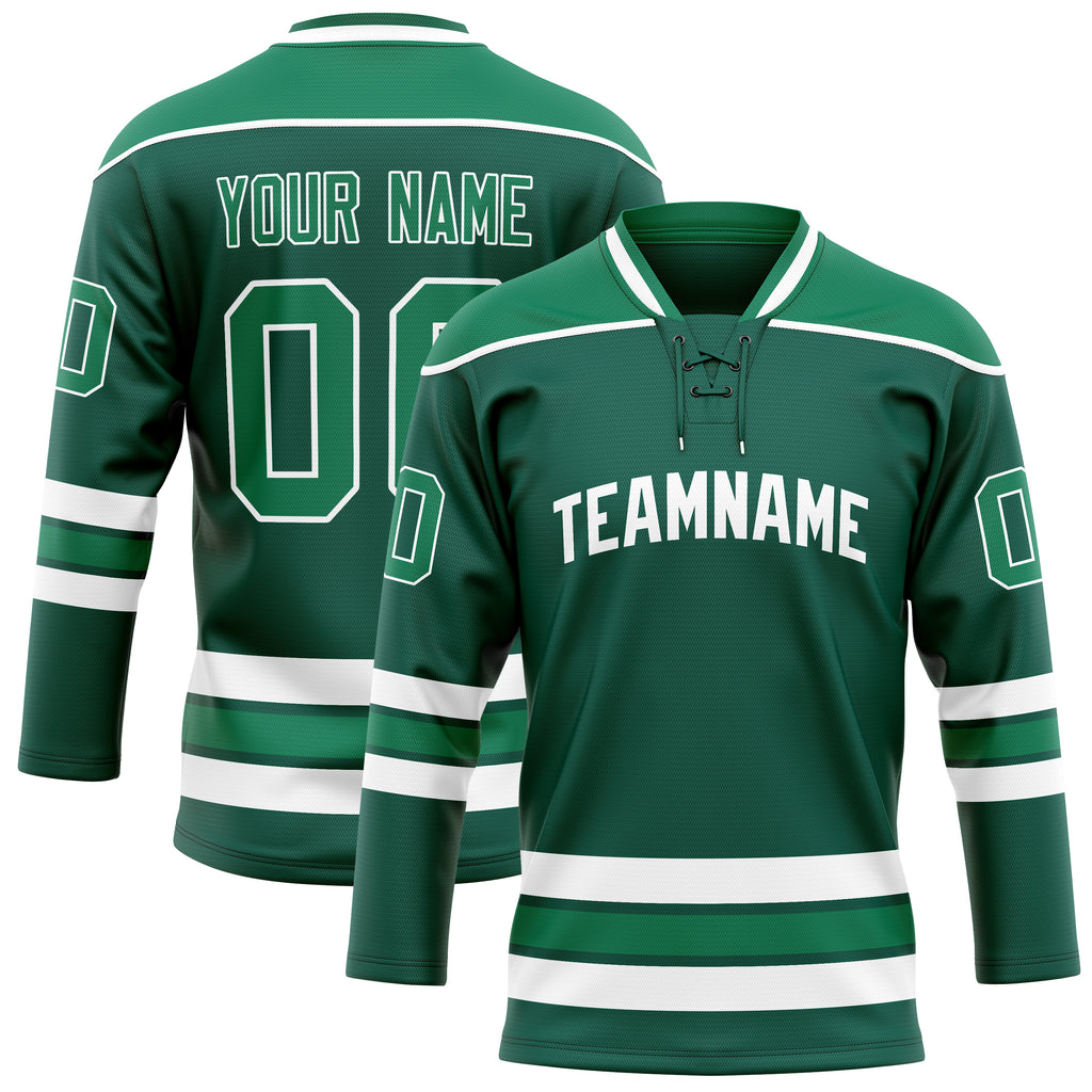 Personalized Green & White Solid Colour Hockey Jersey