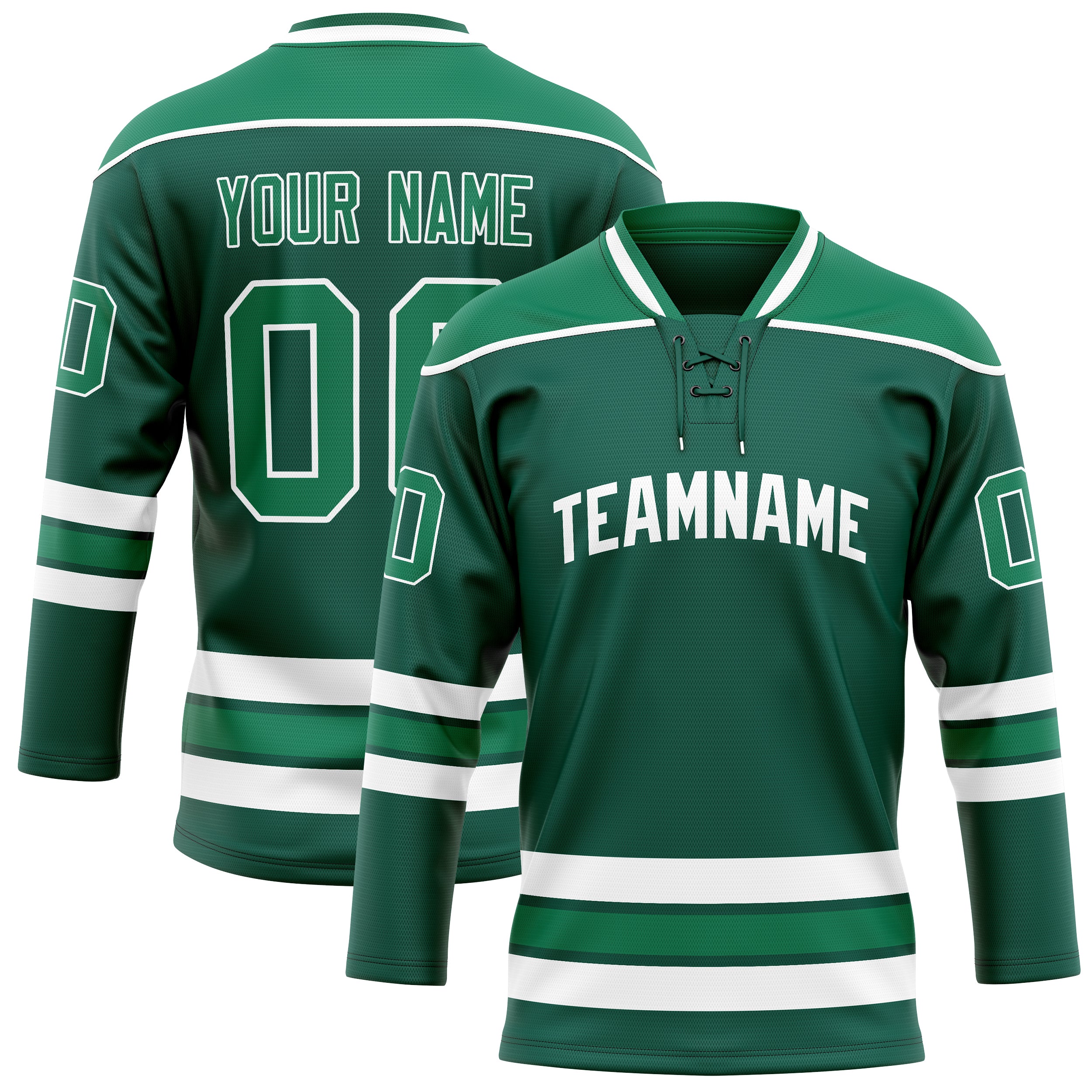 Personalized Green & White Solid Colour Hockey Jersey