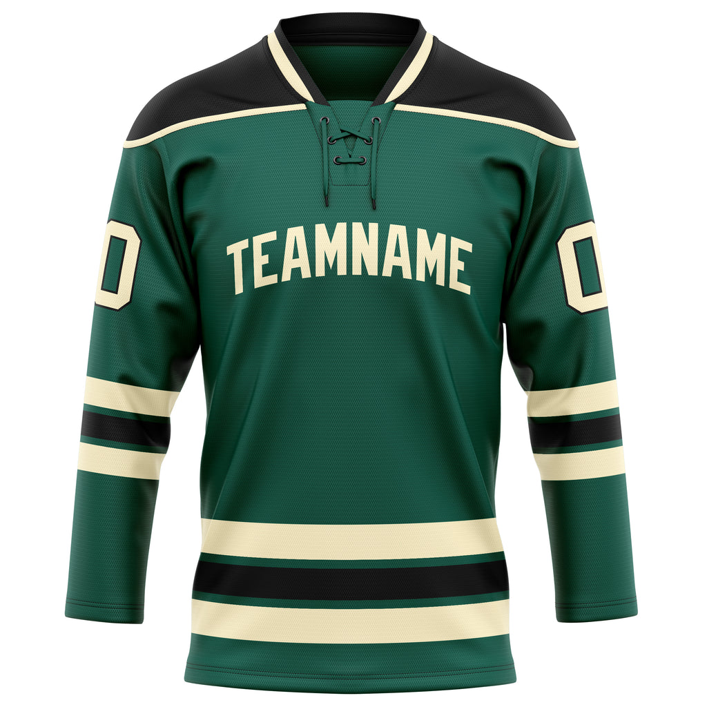 Personalized Green & Cream Solid Colour Hockey Jersey
