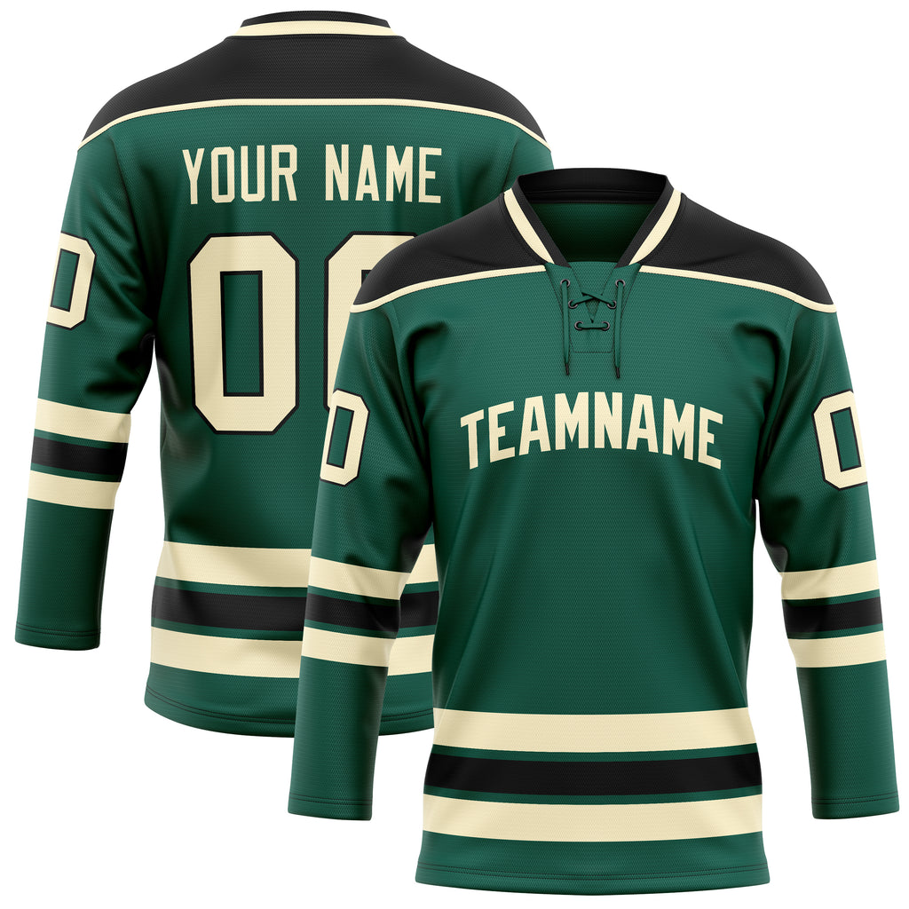 Personalized Green & Cream Solid Colour Hockey Jersey