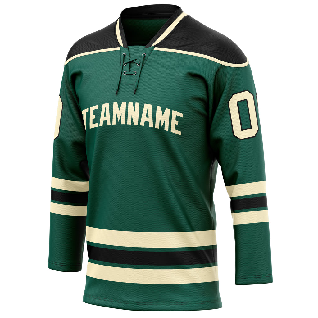 Personalized Green & Cream Solid Colour Hockey Jersey