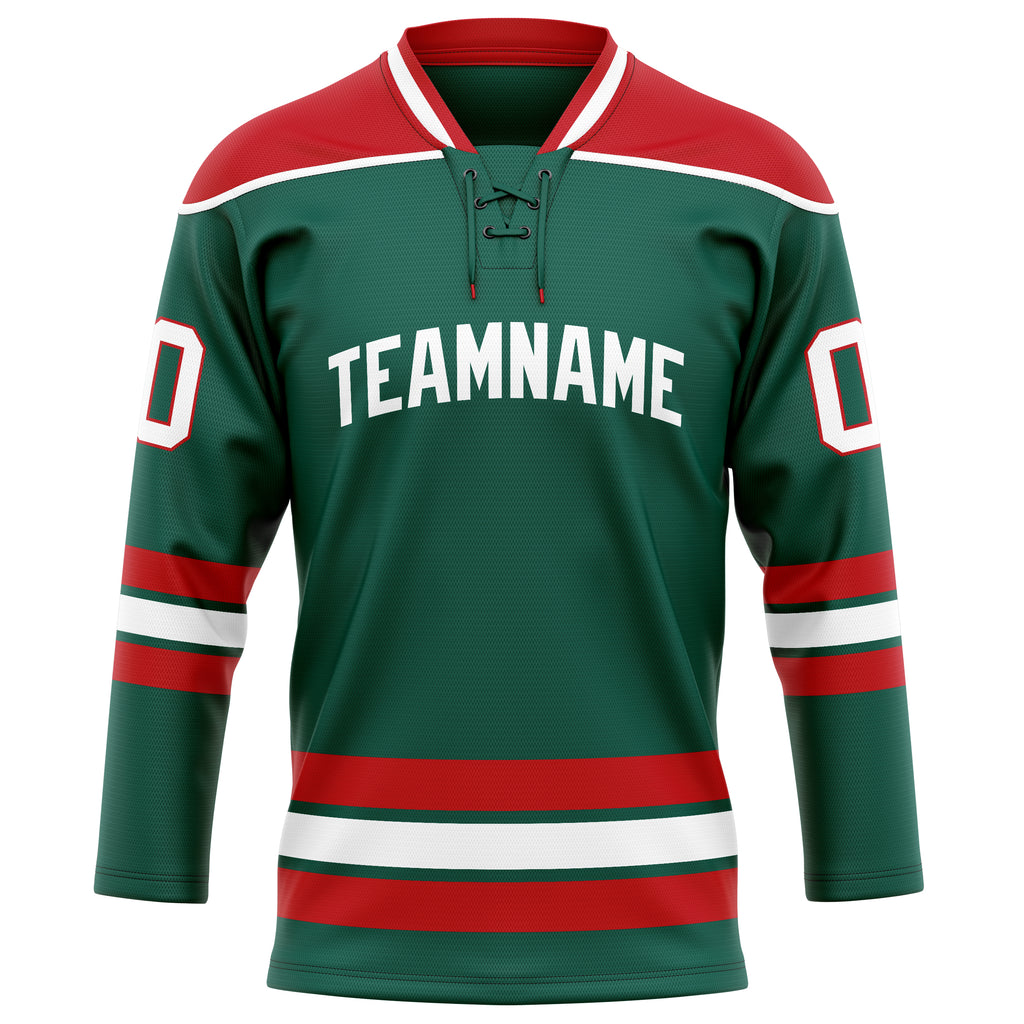 Personalized Green & Red Solid Colour Hockey Jersey