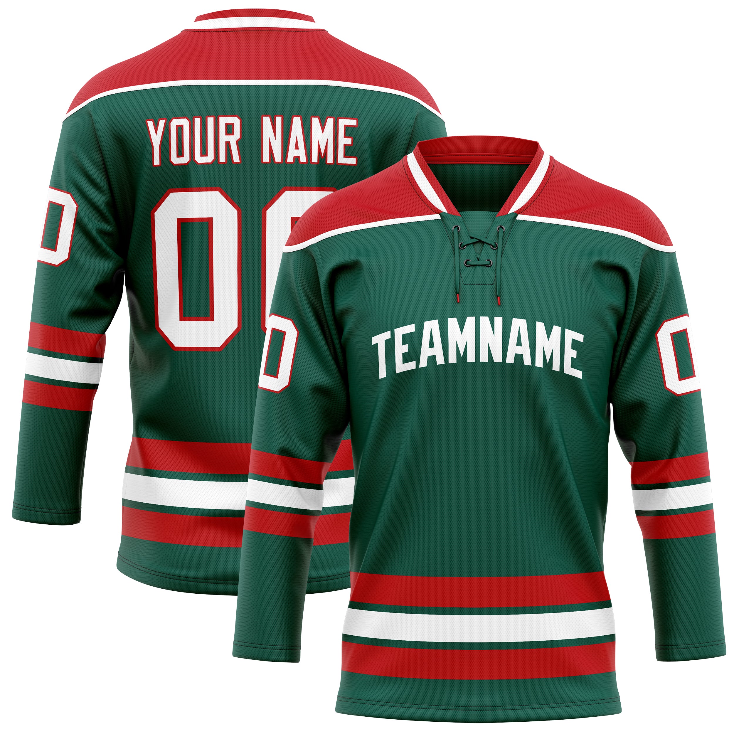 Personalized Green & Red Solid Colour Hockey Jersey