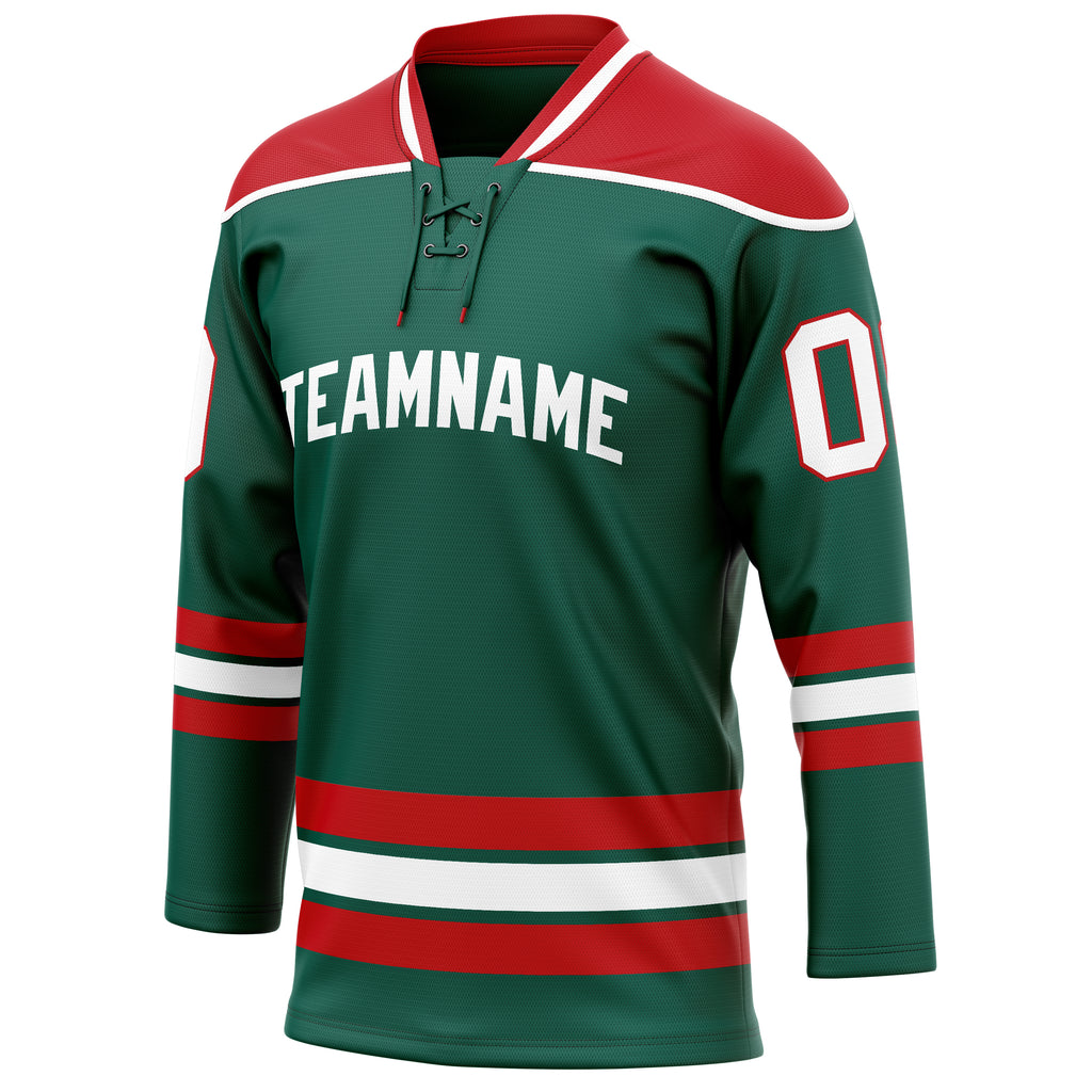 Personalized Green & Red Solid Colour Hockey Jersey