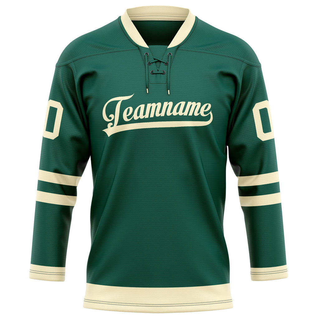 Personalized Green & Cream Solid Colour Hockey Jersey