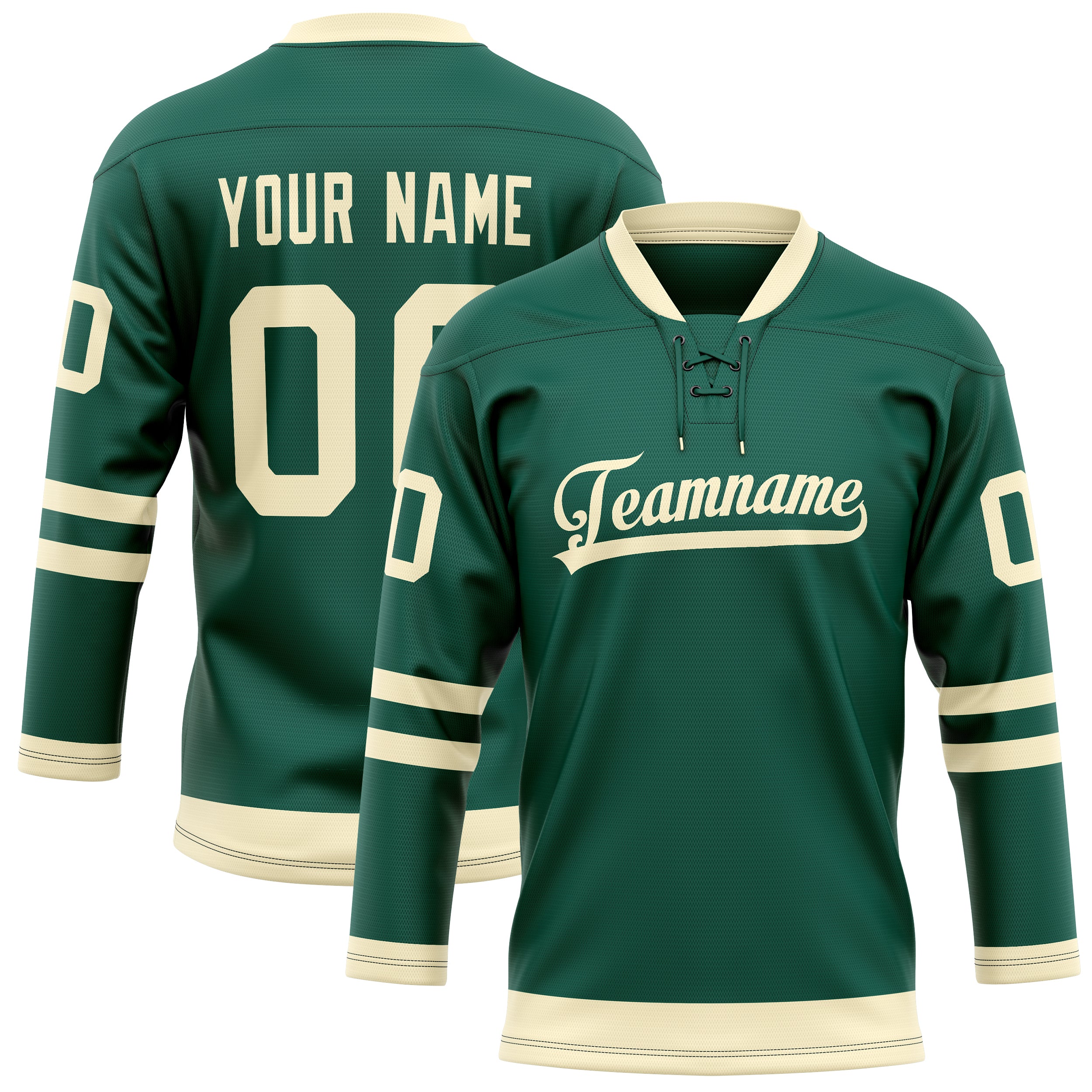 Personalized Green & Cream Solid Colour Hockey Jersey