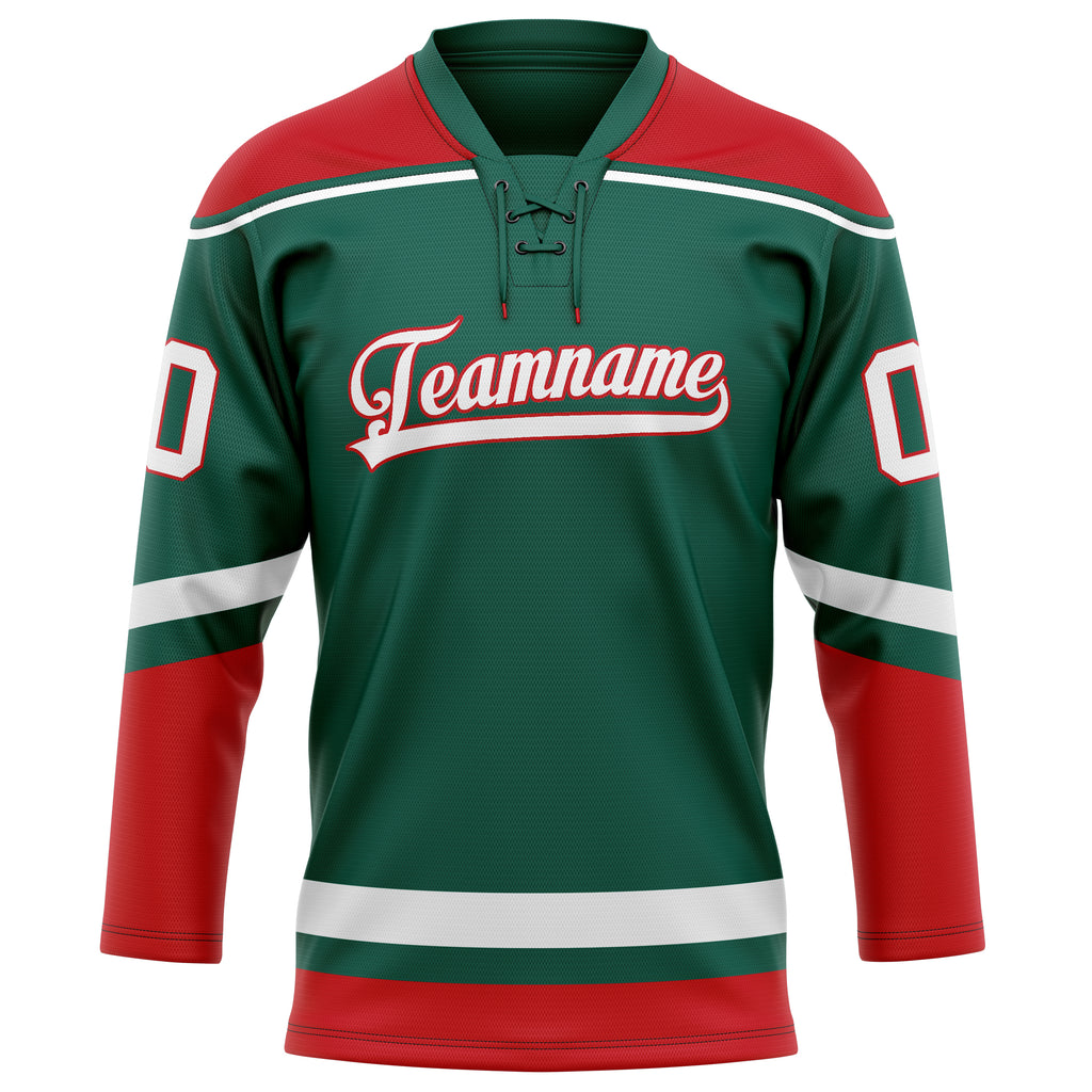 Personalized Green & Red Solid Colour Hockey Jersey