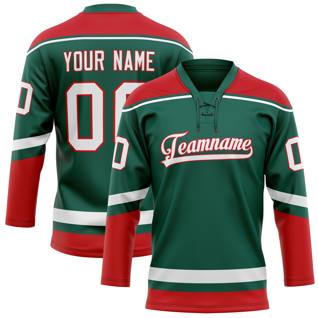 Personalized Green & Red Solid Colour Hockey Jersey