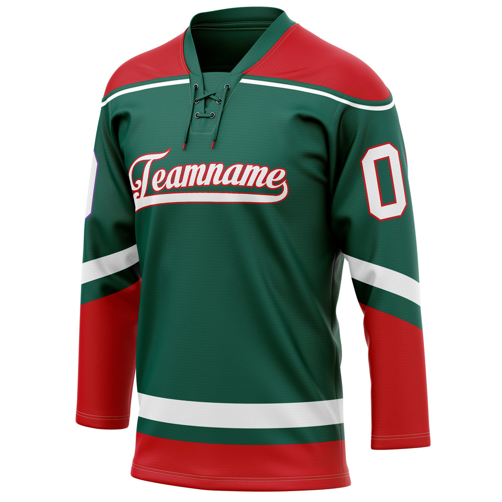 Personalized Green & Red Solid Colour Hockey Jersey
