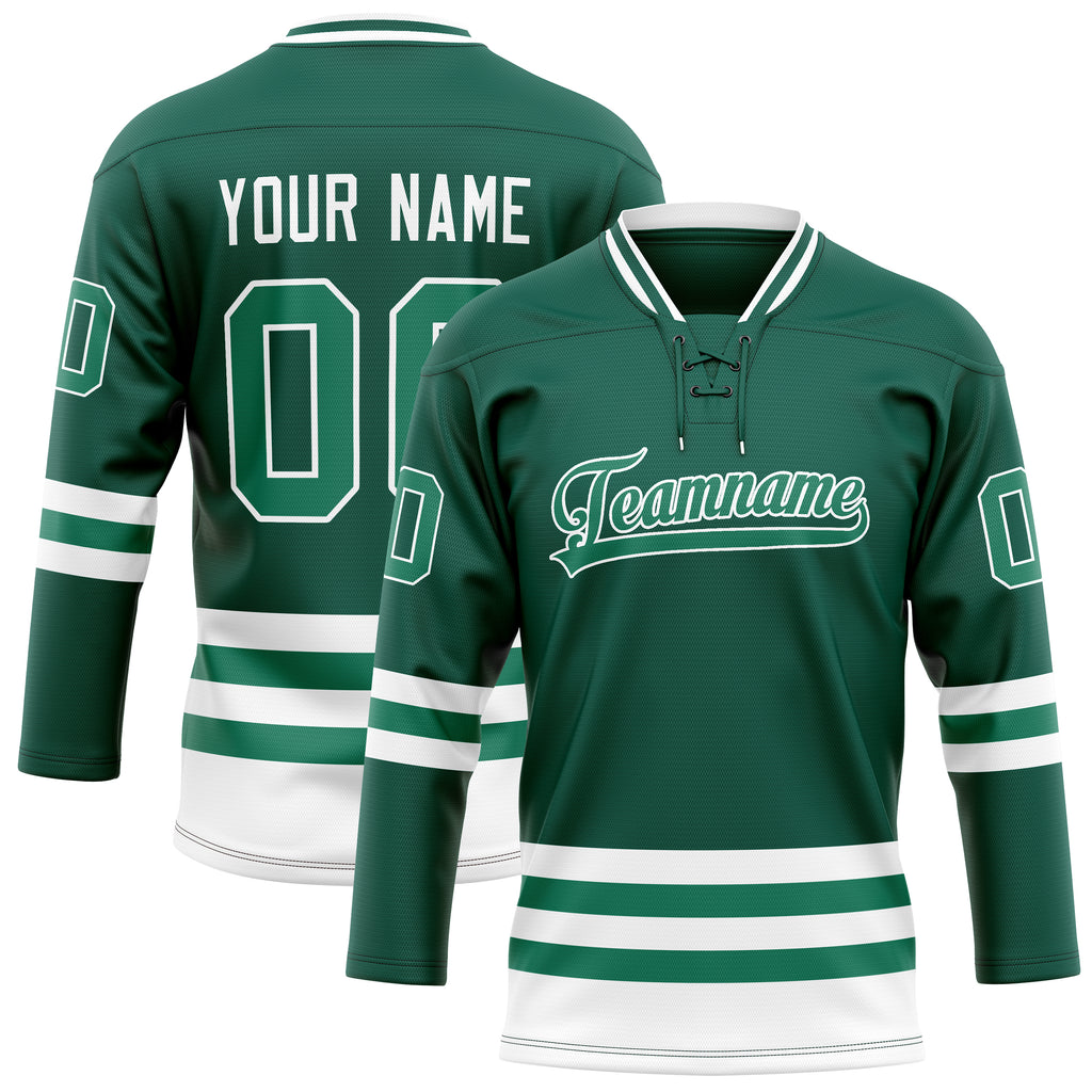 Personalized Green & White Solid Colour Hockey Jersey