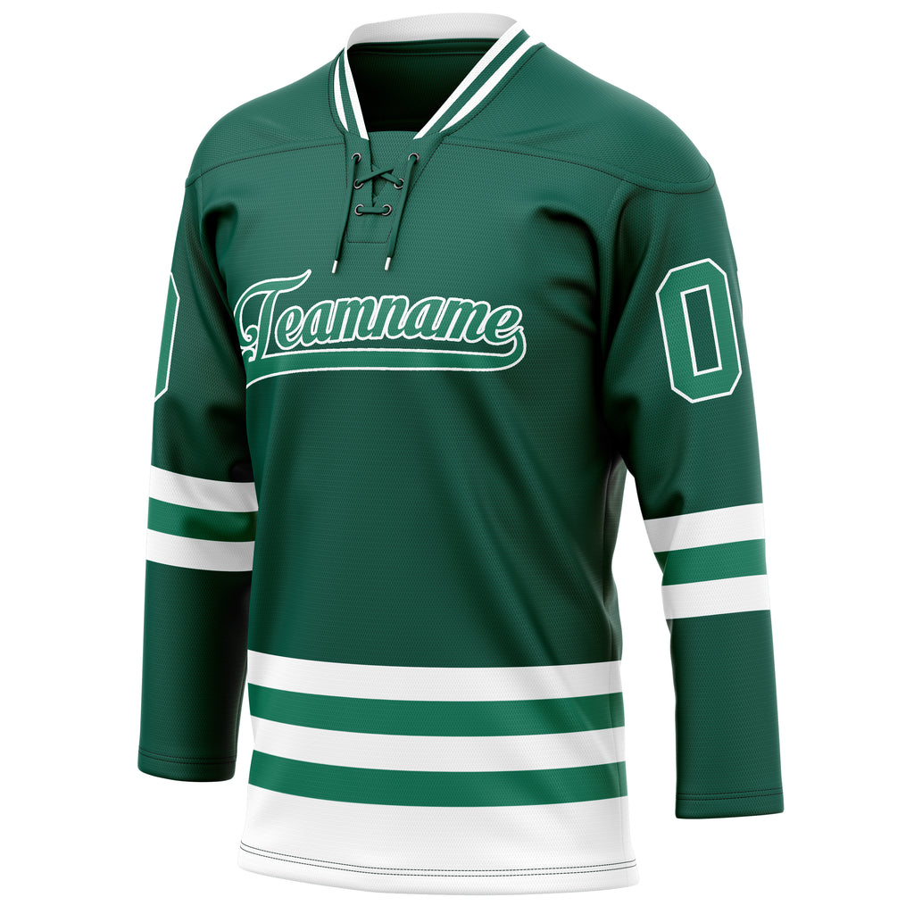 Personalized Green & White Solid Colour Hockey Jersey
