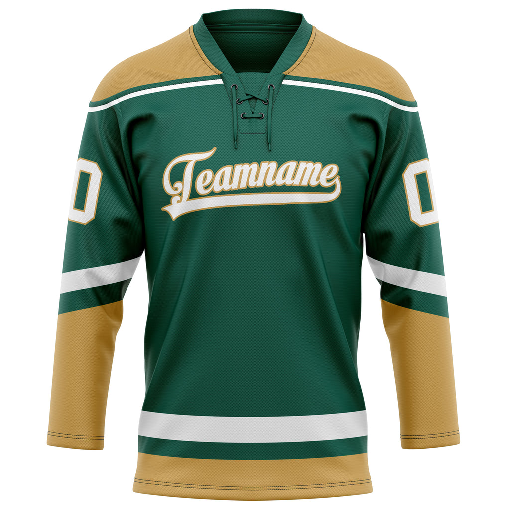 Personalized Green & Old Gold Solid Colour Hockey Jersey