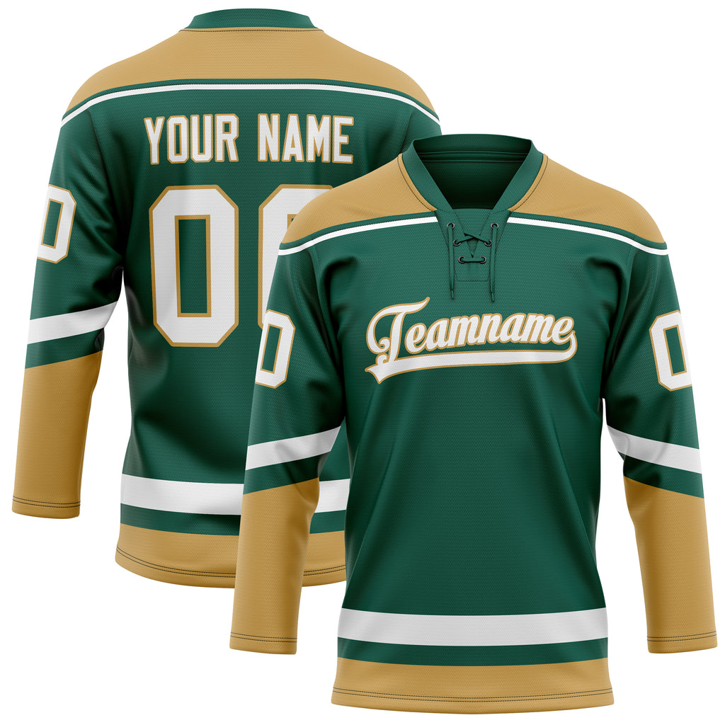 Personalized Green & Old Gold Solid Colour Hockey Jersey