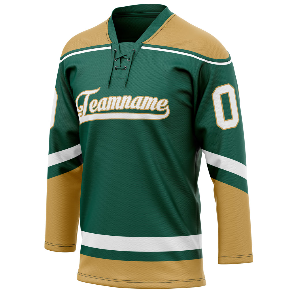 Personalized Green & Old Gold Solid Colour Hockey Jersey
