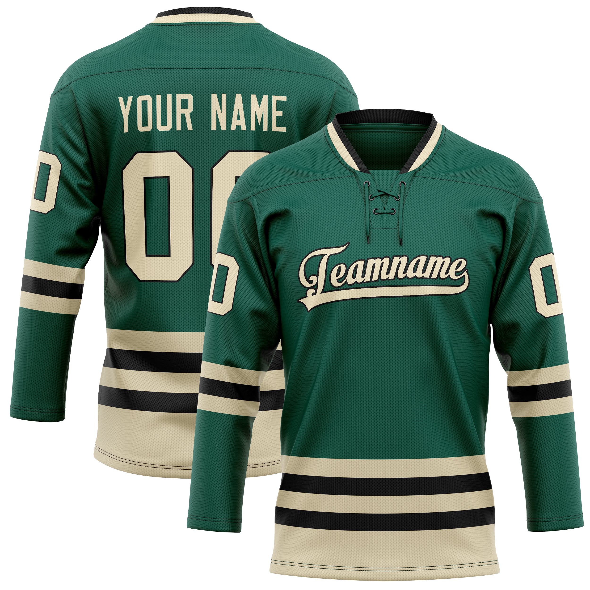 Personalized Green & Cream Solid Colour Hockey Jersey