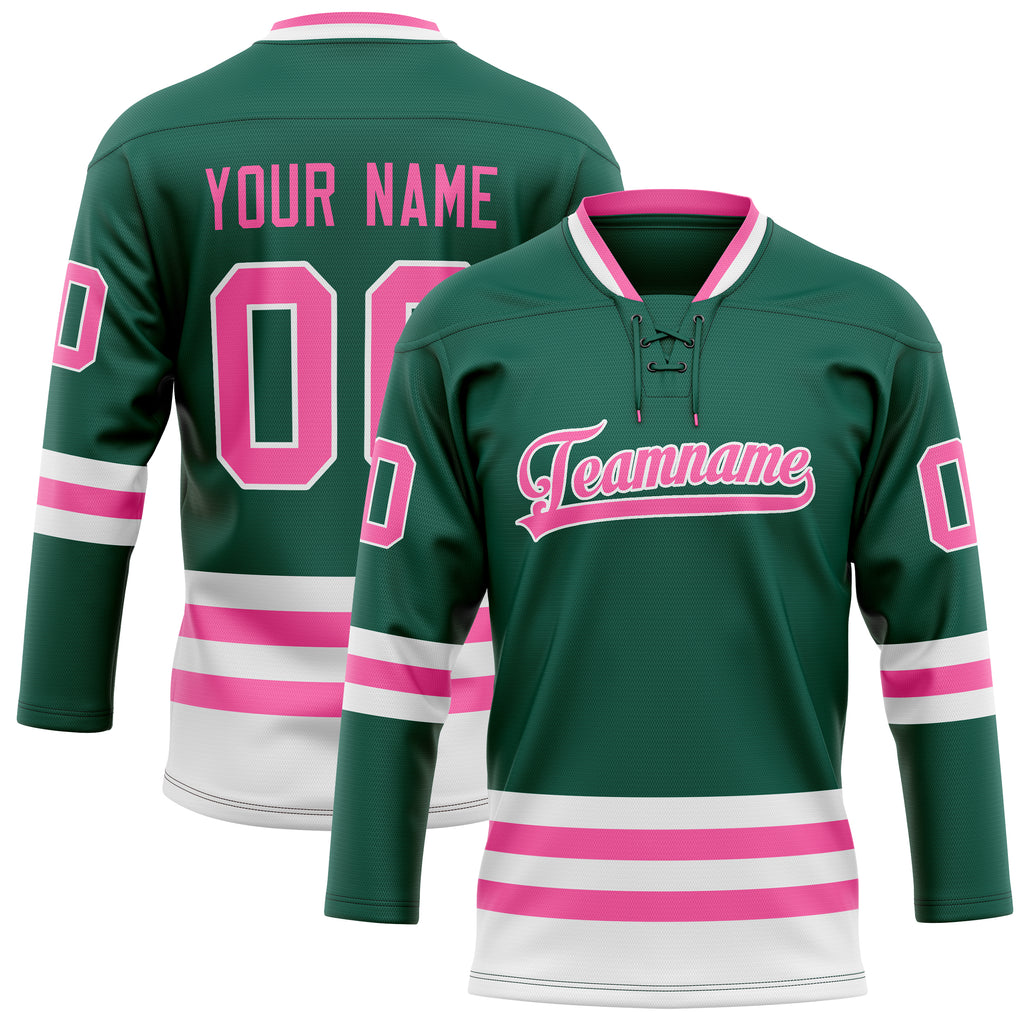 Personalized Green & Pink Solid Colour Hockey Jersey