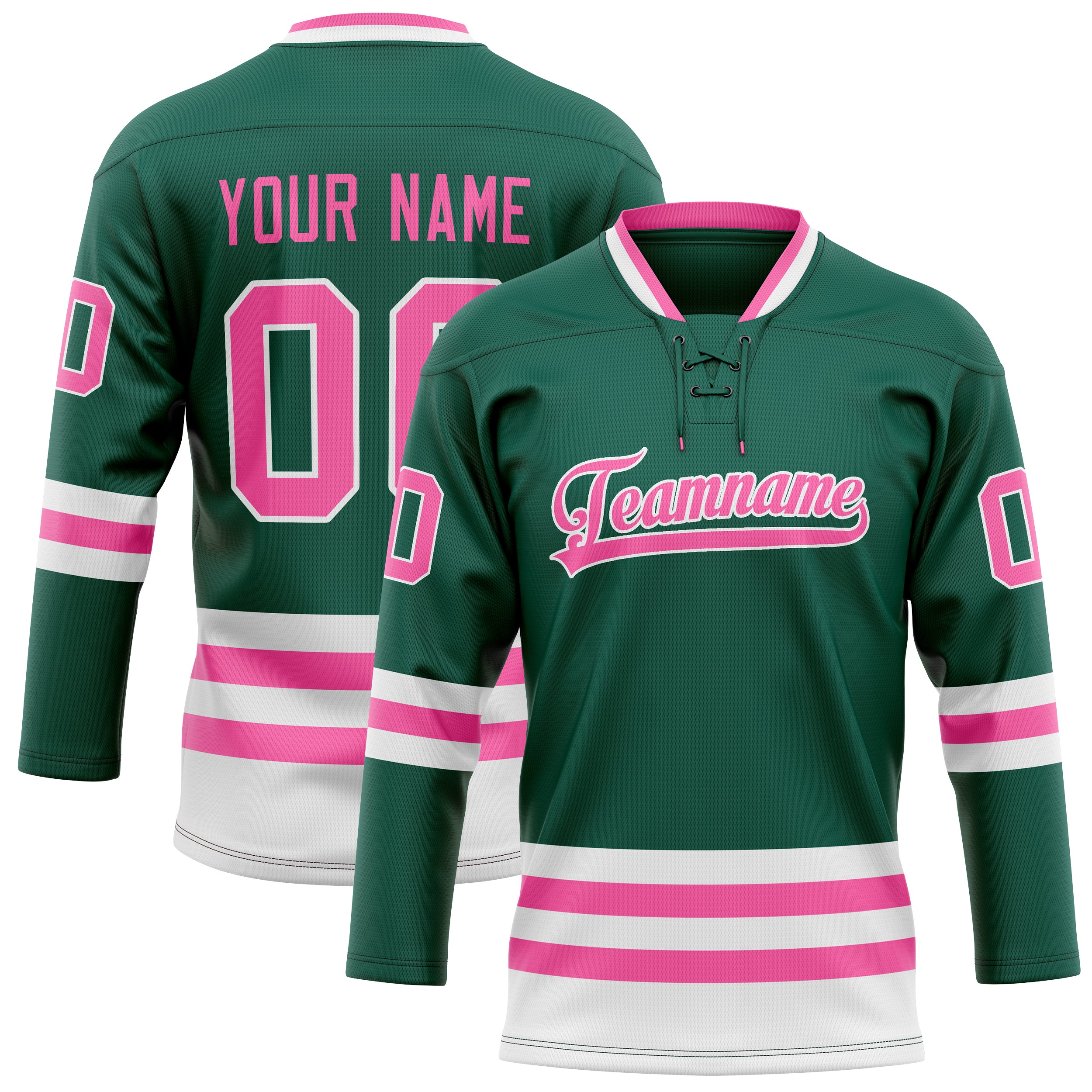 Personalized Green & Pink Solid Colour Hockey Jersey
