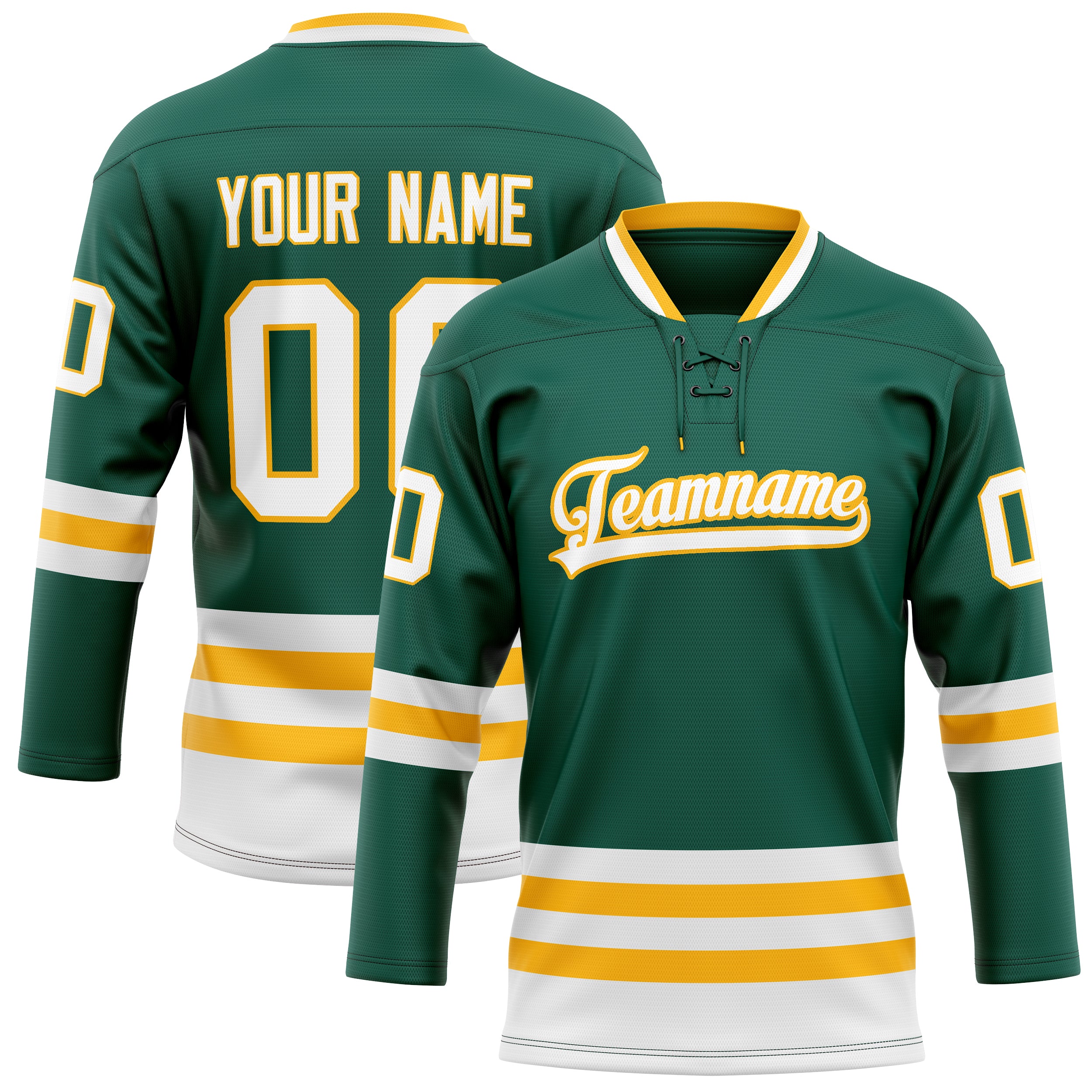 Personalized Green & White Solid Colour Hockey Jersey