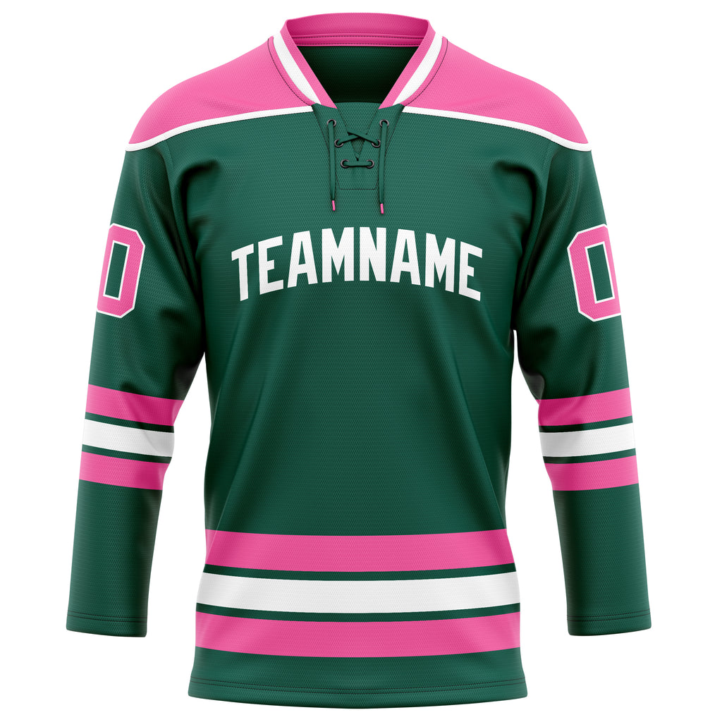 Personalized Green & Pink Solid Colour Hockey Jersey