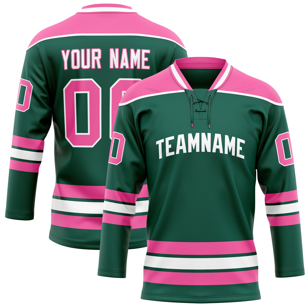 Personalized Green & Pink Solid Colour Hockey Jersey