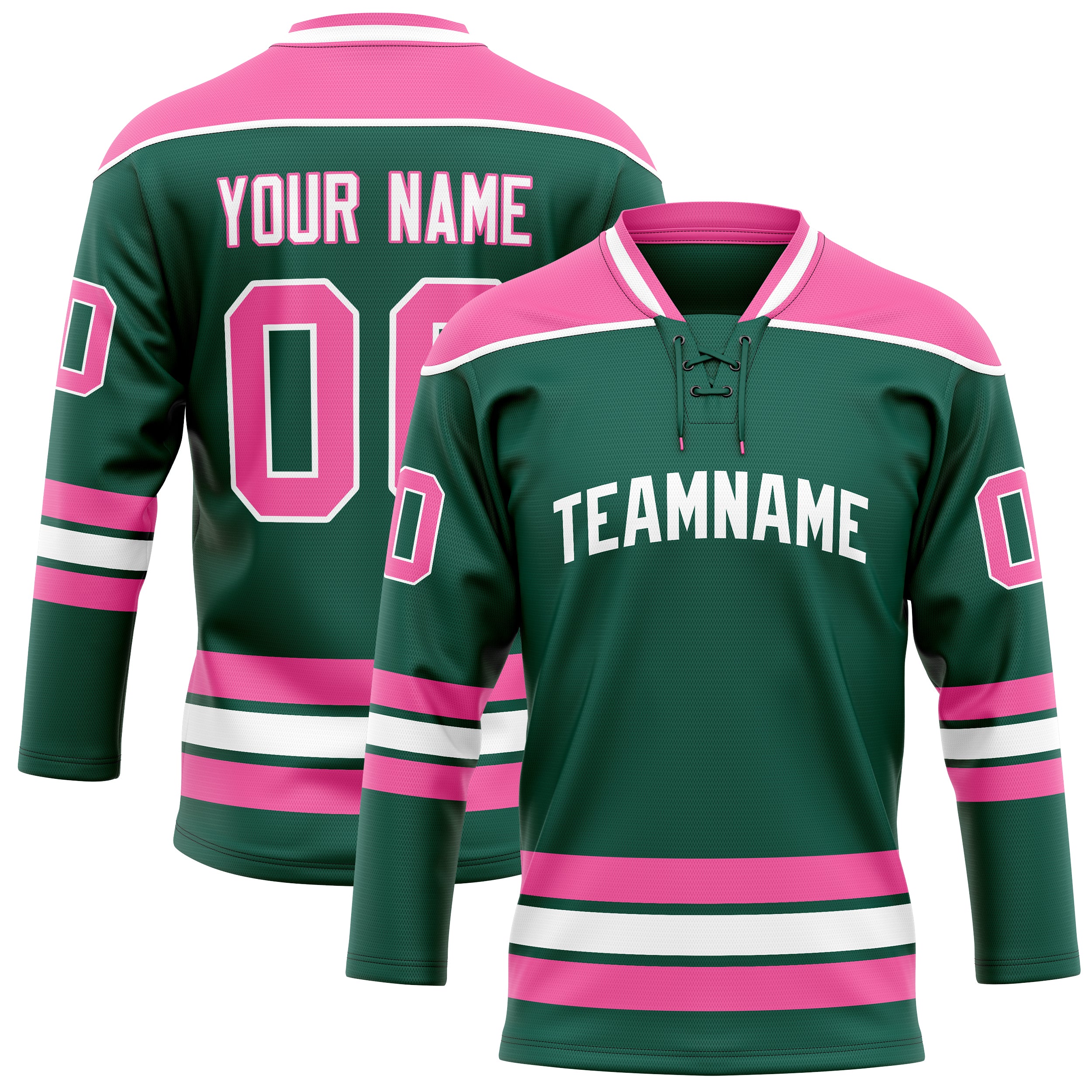 Personalized Green & Pink Solid Colour Hockey Jersey