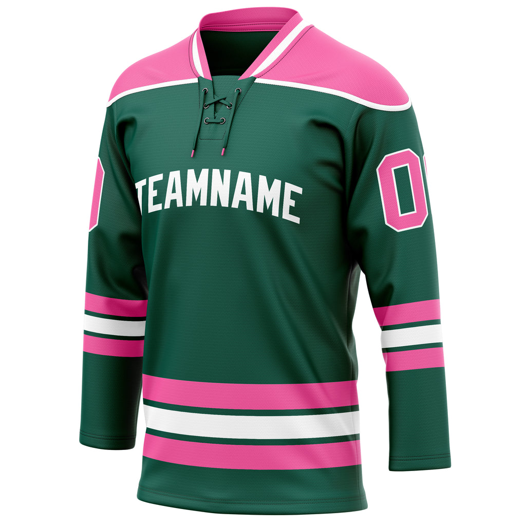 Personalized Green & Pink Solid Colour Hockey Jersey