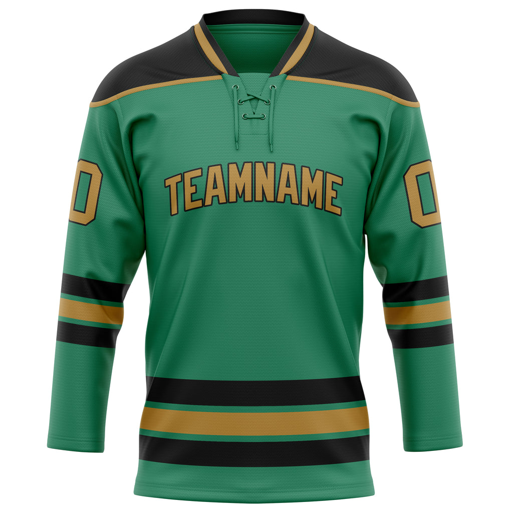 Personalized Green & Old Gold Solid Colour Hockey Jersey