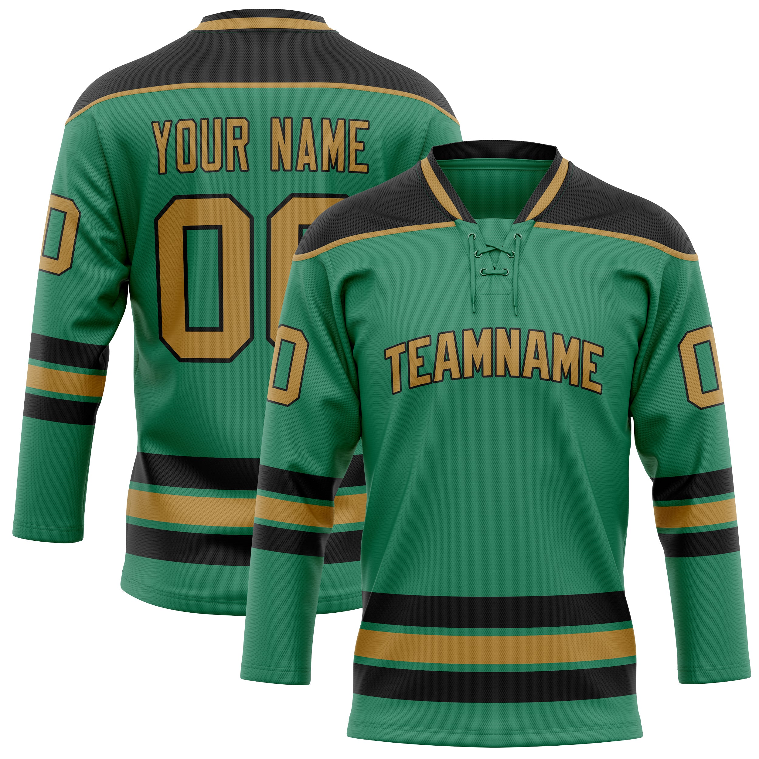 Personalized Green & Old Gold Solid Colour Hockey Jersey