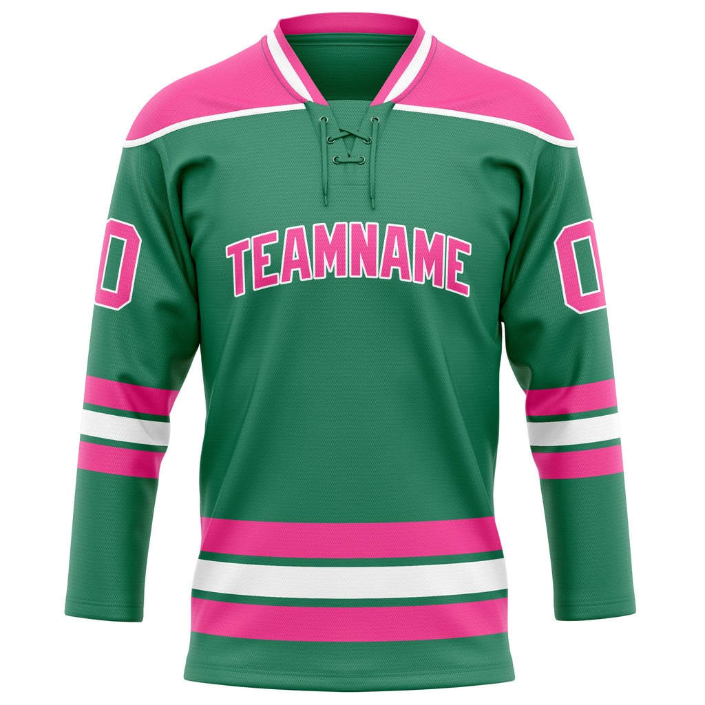 Personalized Green & Pink Solid Colour Hockey Jersey