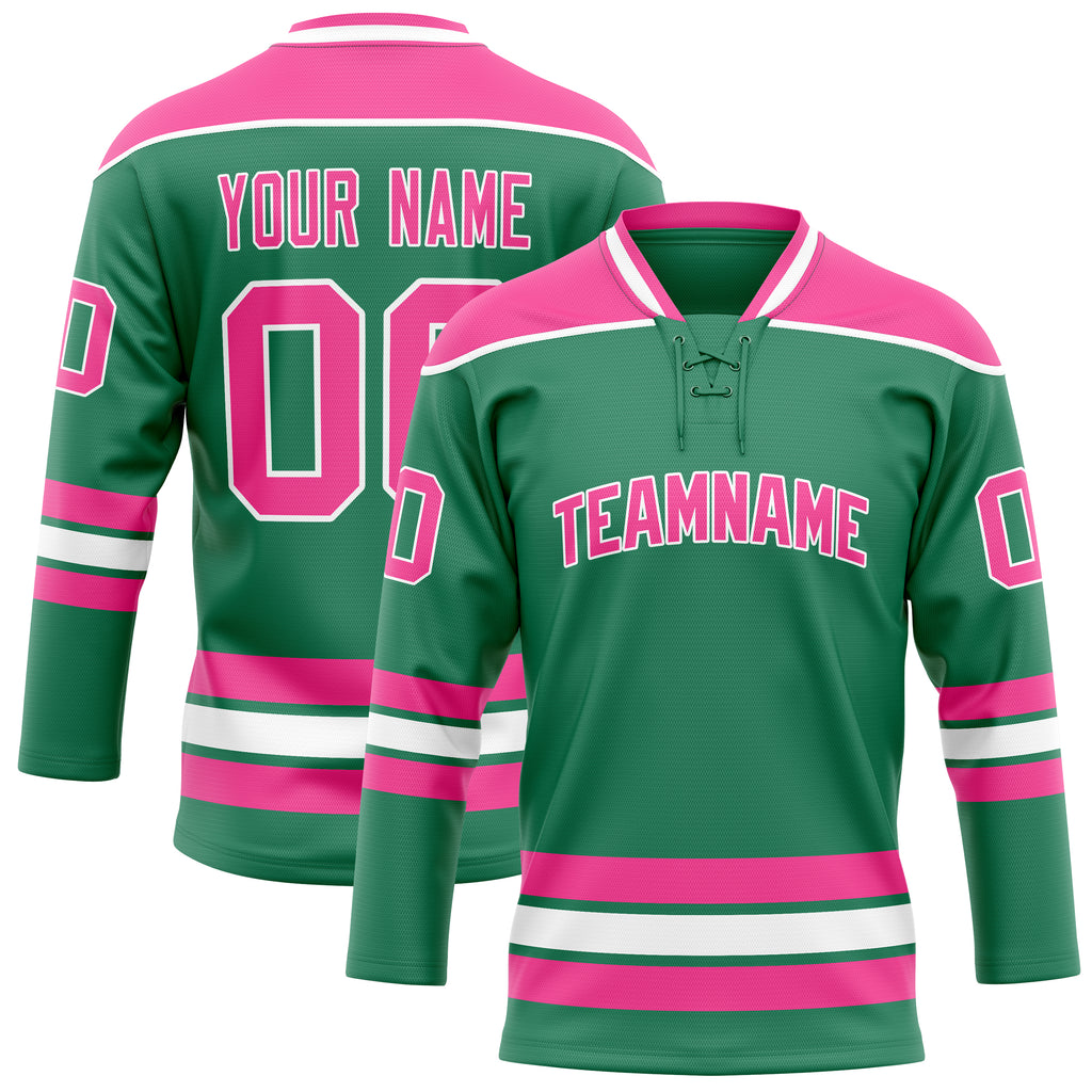 Personalized Green & Pink Solid Colour Hockey Jersey