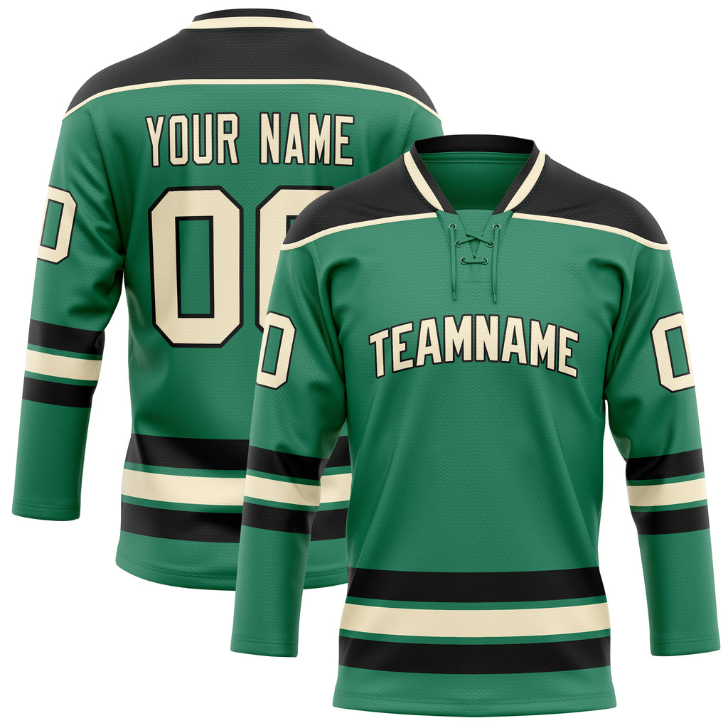 Personalized Green & Cream Solid Colour Hockey Jersey
