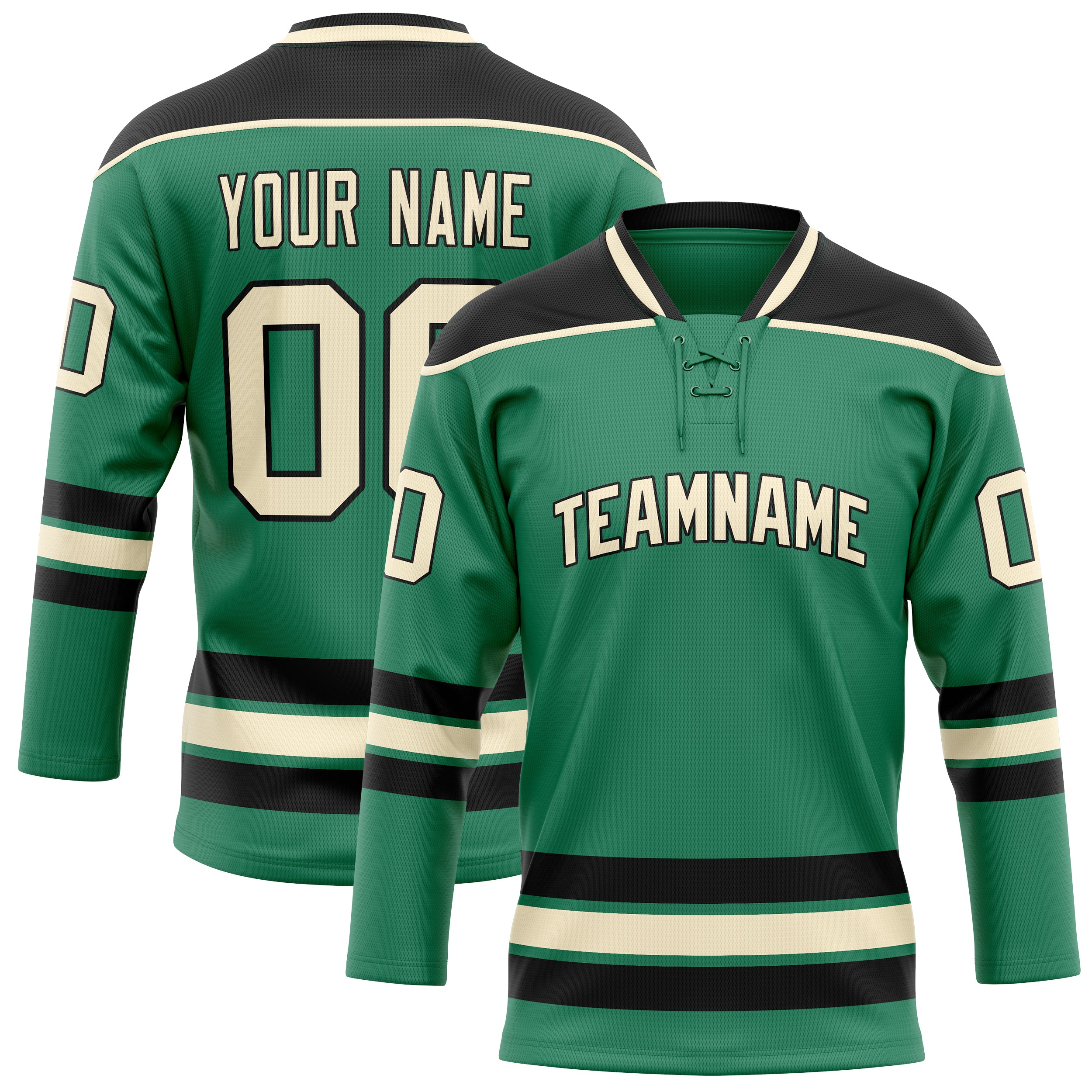 Personalized Green & Cream Solid Colour Hockey Jersey