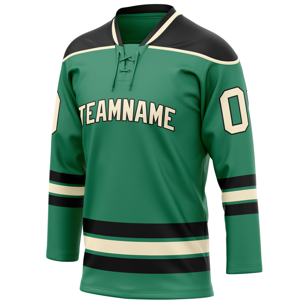 Personalized Green & Cream Solid Colour Hockey Jersey