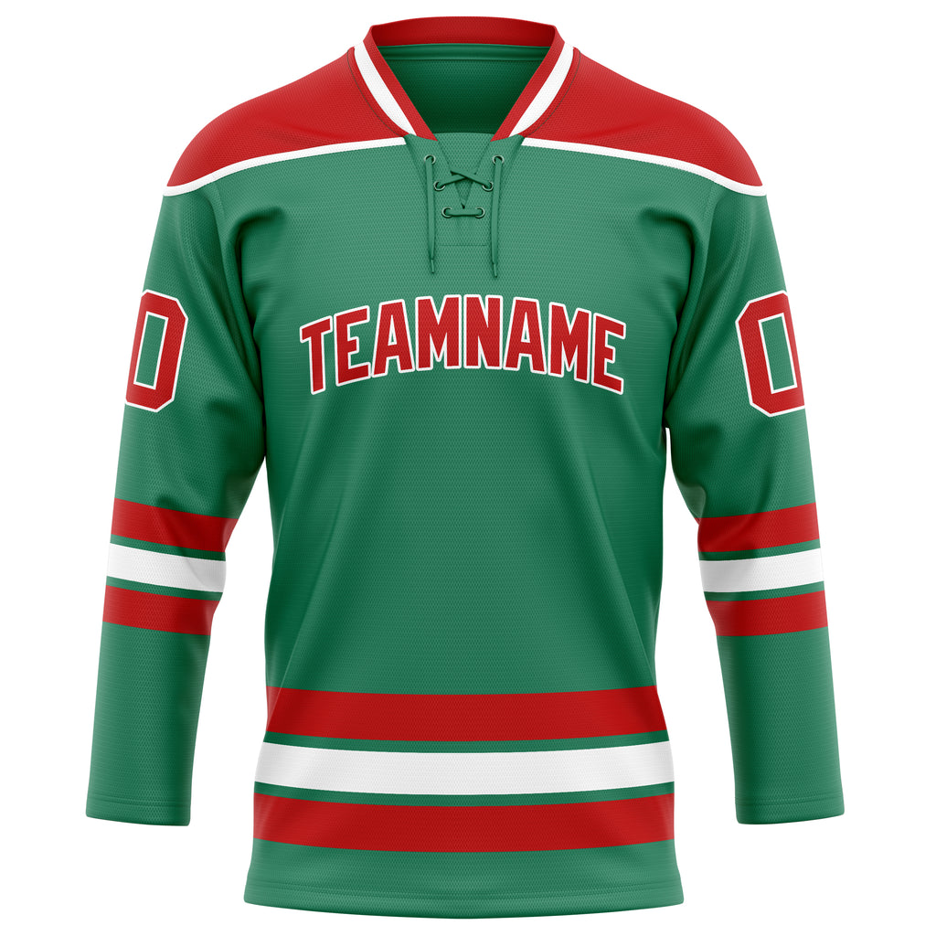 Personalized Green & Red Solid Colour Hockey Jersey