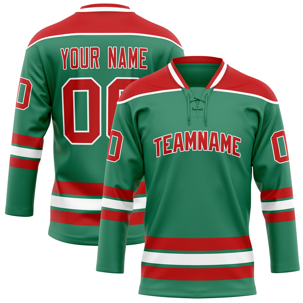 Personalized Green & Red Solid Colour Hockey Jersey