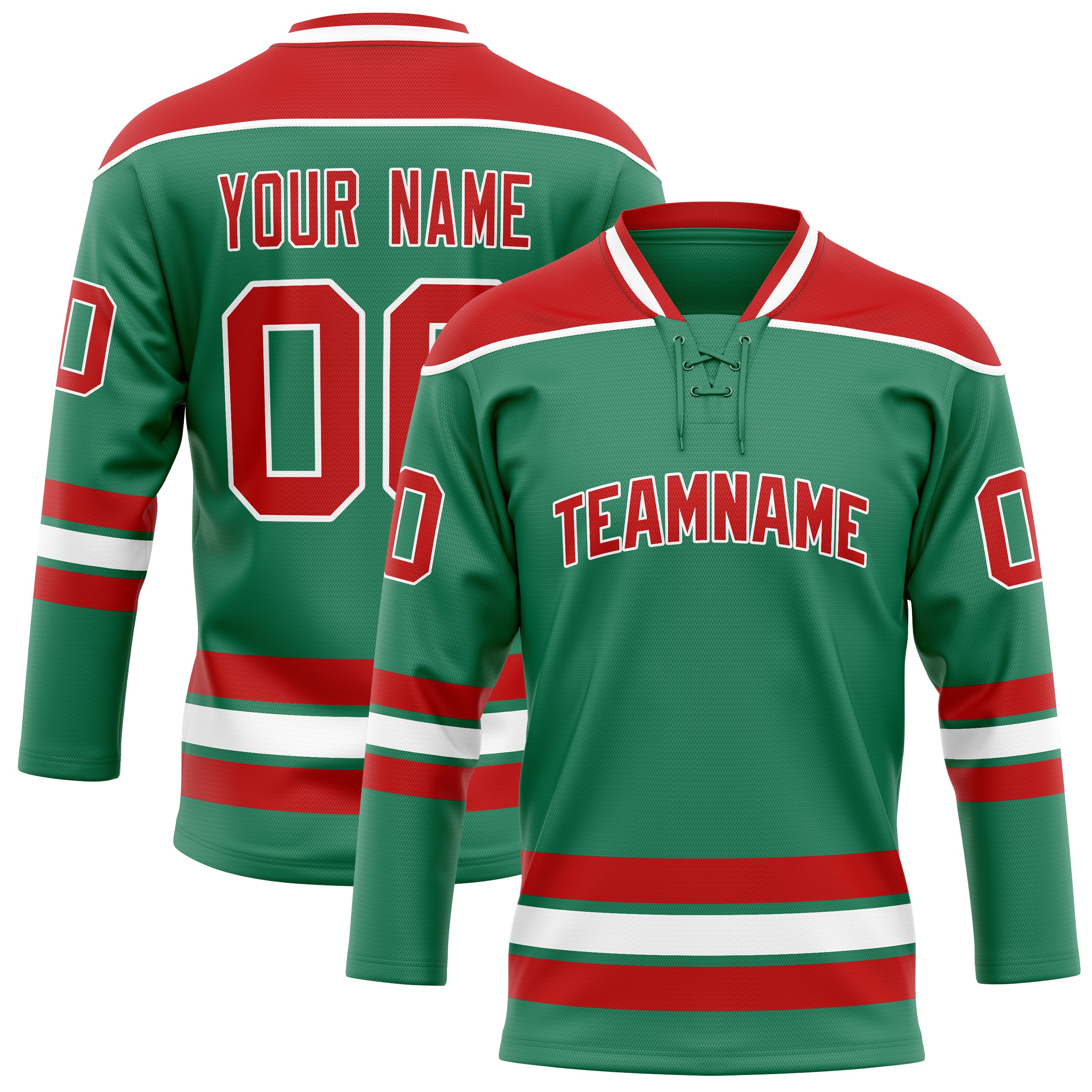 Personalized Green & Red Solid Colour Hockey Jersey