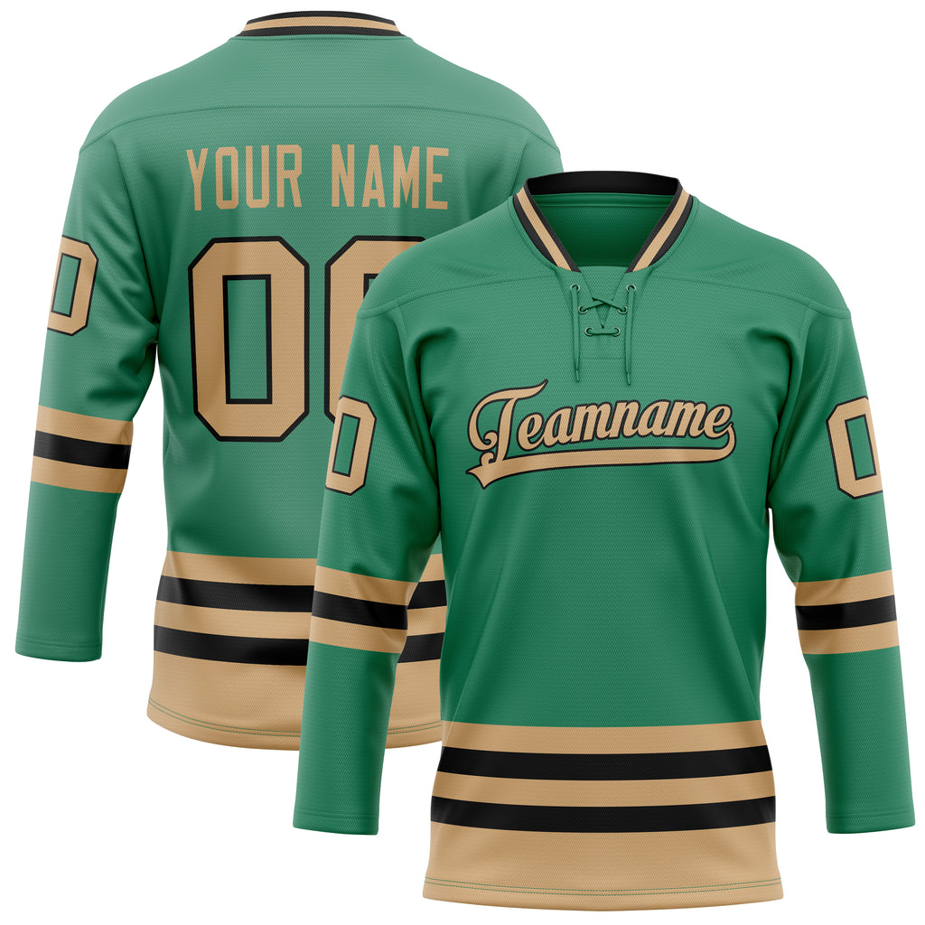 Personalized Green & Old Gold Solid Colour Hockey Jersey