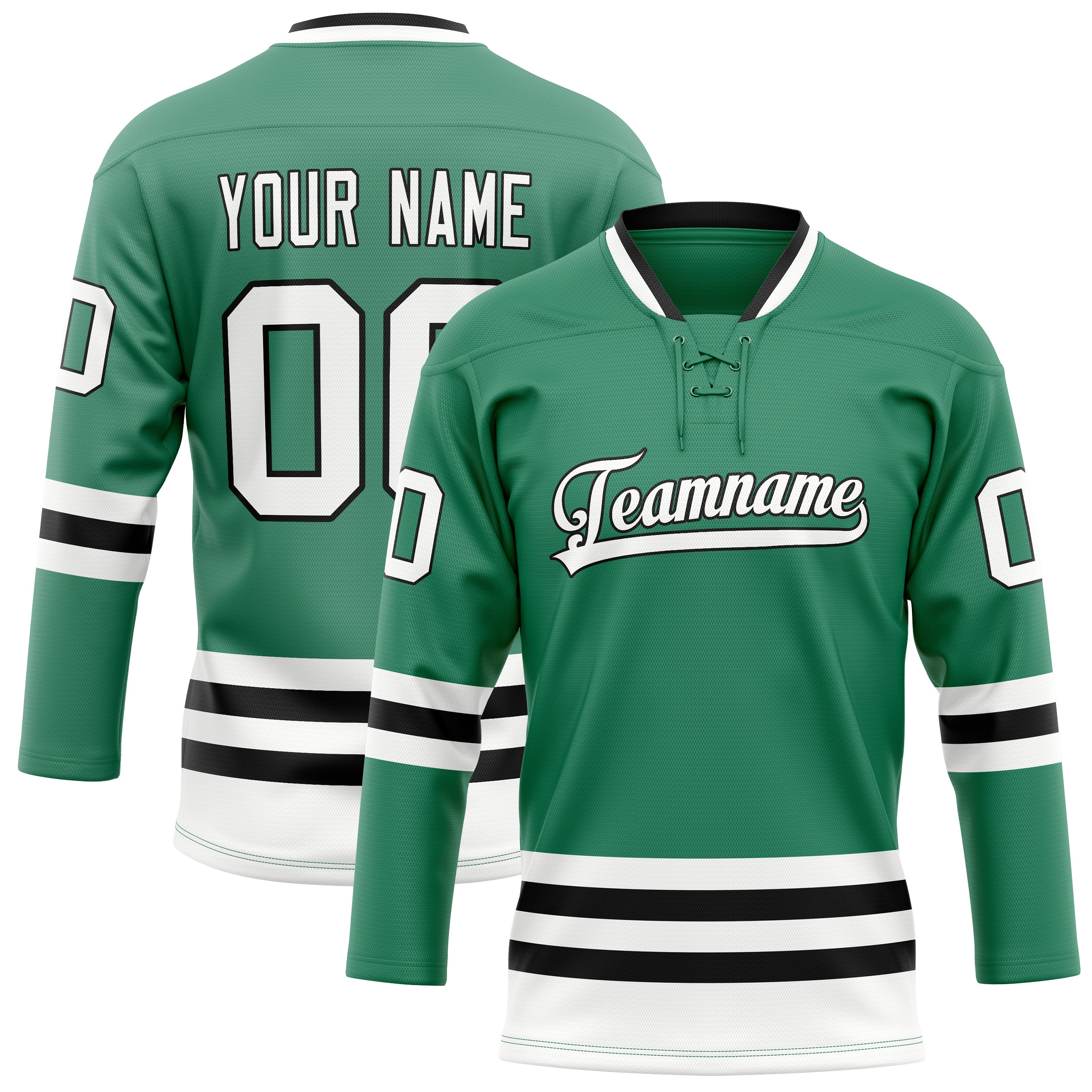 Personalized Green & White Solid Colour Hockey Jersey