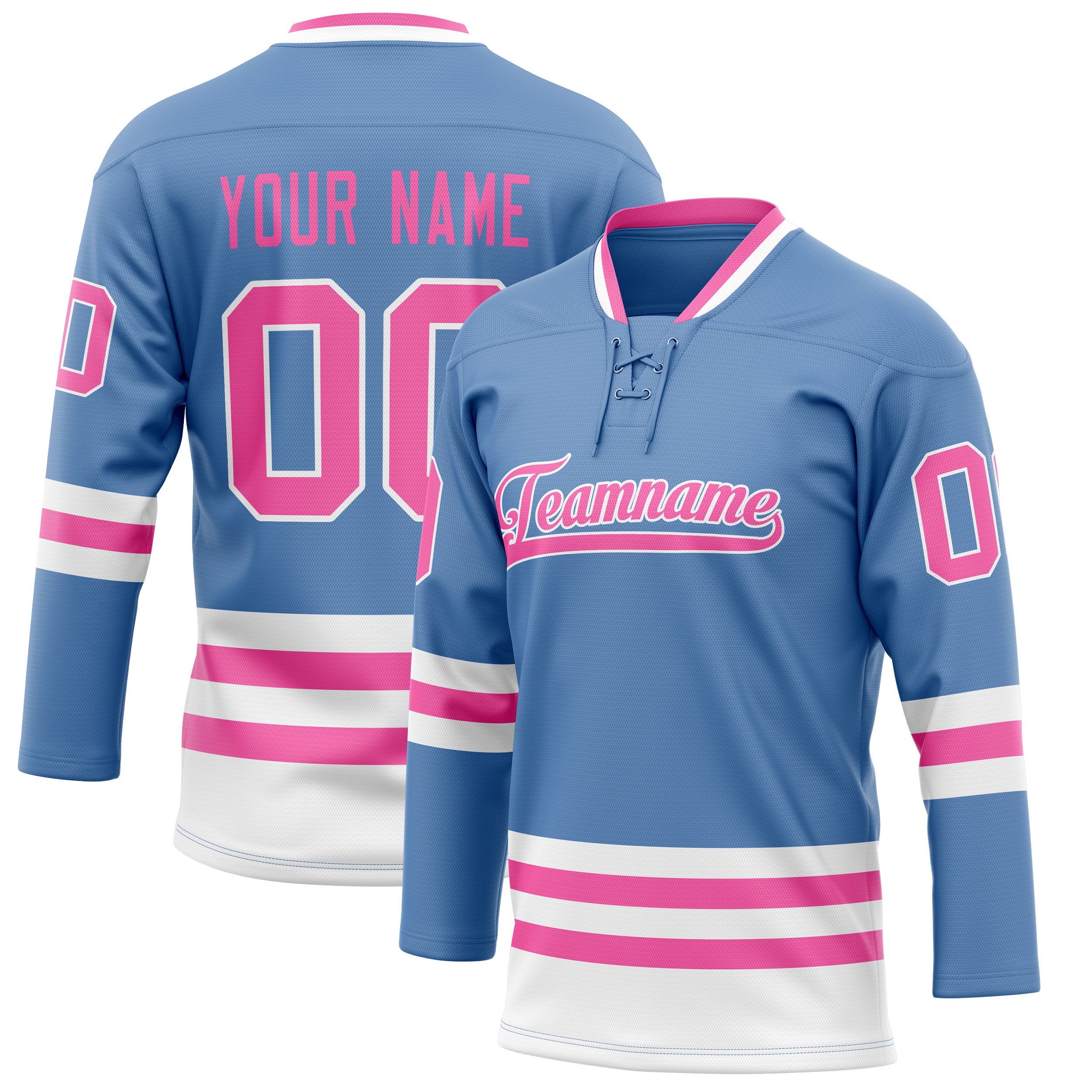 Personalized Light & Blue Pink Solid Colour Hockey Jersey