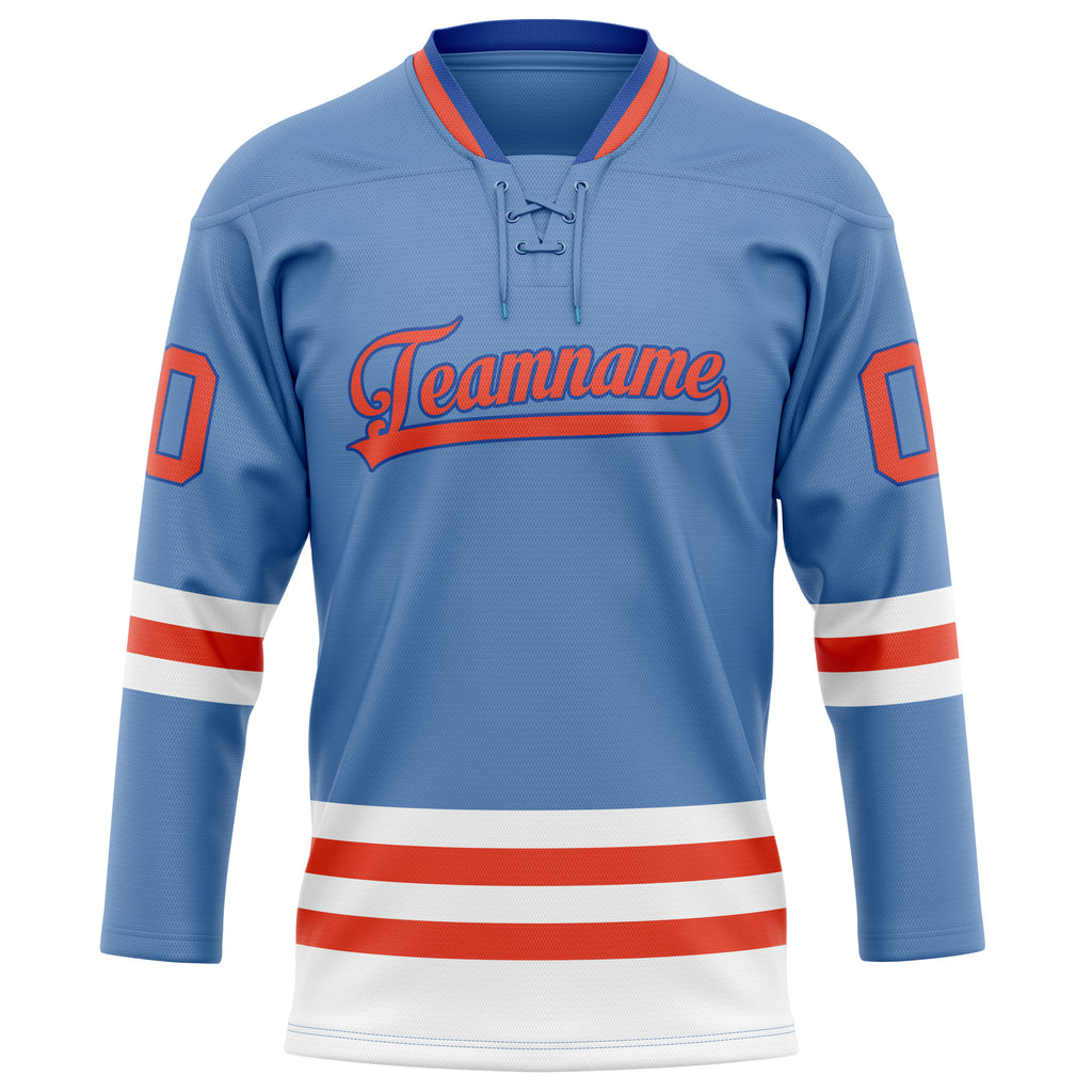 Personalized Light & Blue Red Solid Colour Hockey Jersey