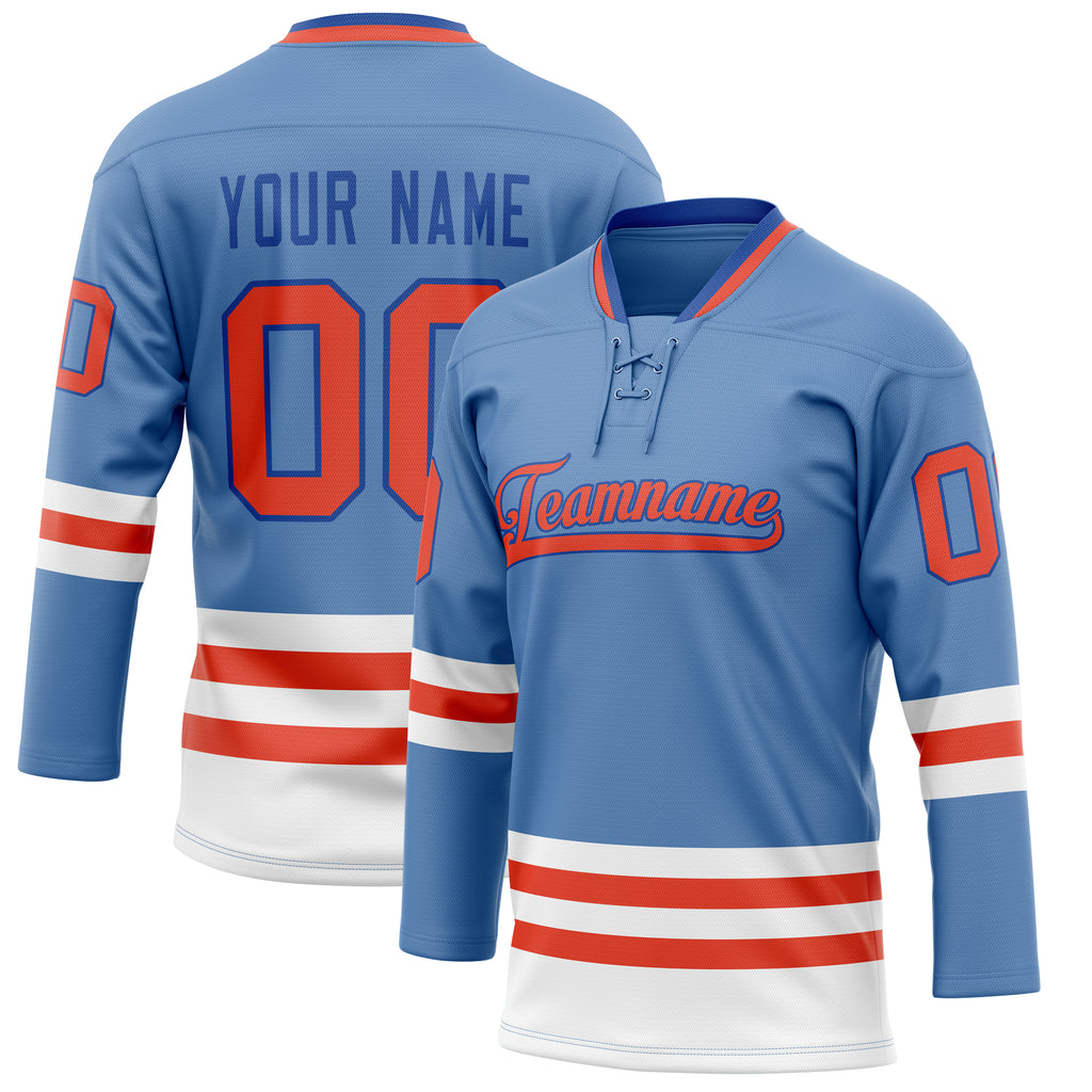 Personalized Light & Blue Red Solid Colour Hockey Jersey