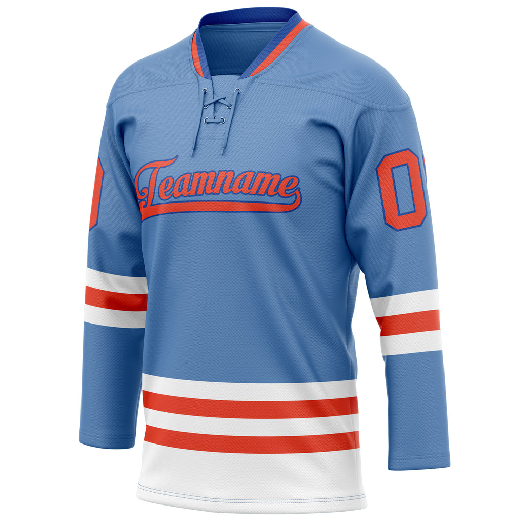 Personalized Light & Blue Red Solid Colour Hockey Jersey