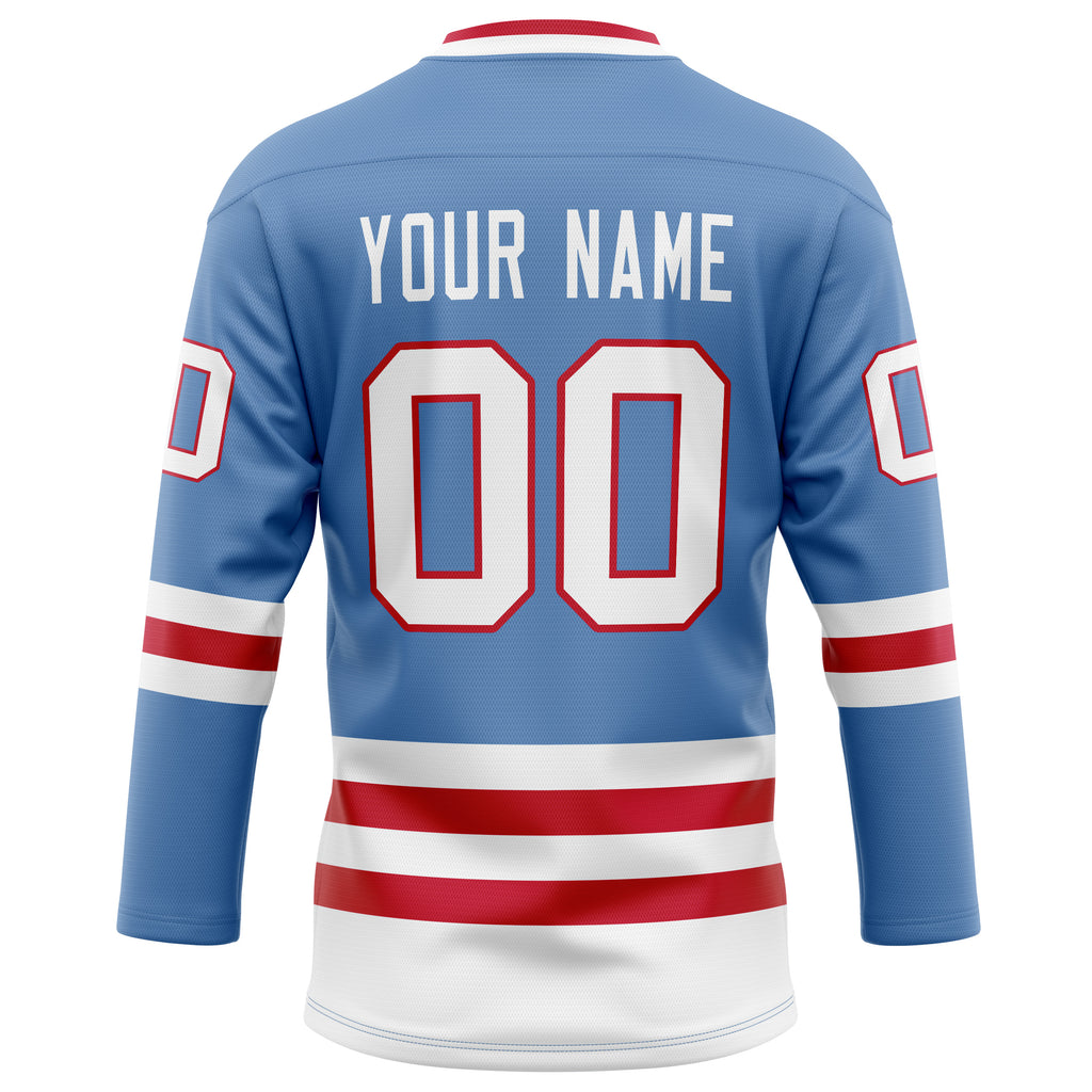 Personalized Light & Blue Red Solid Colour Hockey Jersey