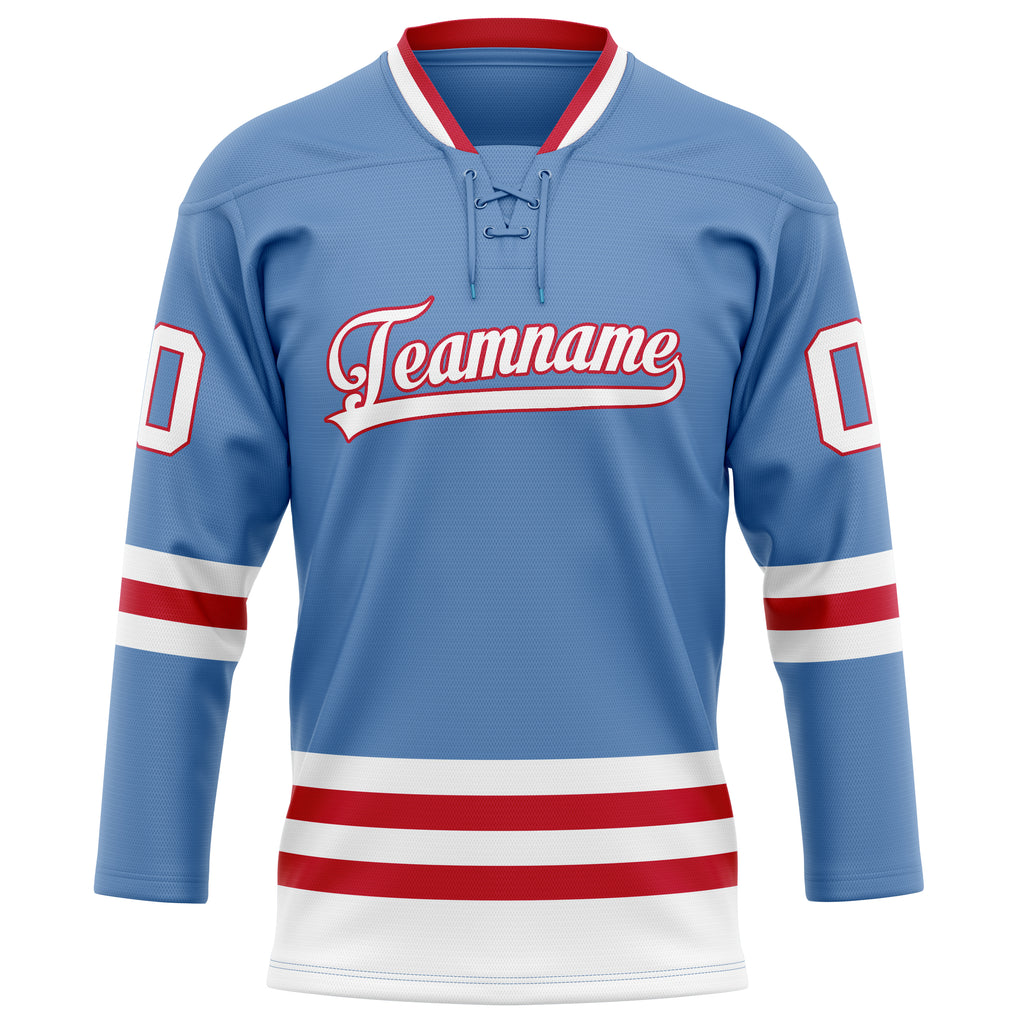 Personalized Light & Blue Red Solid Colour Hockey Jersey