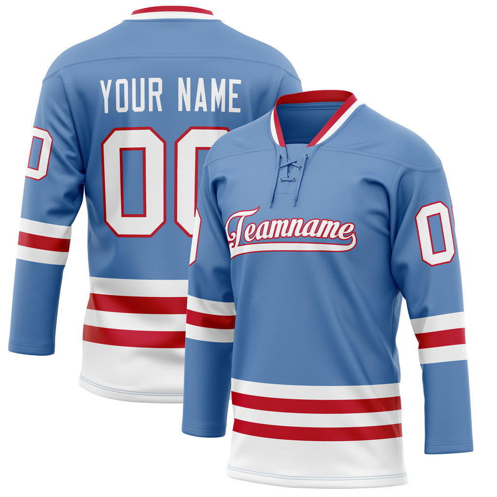 Personalized Light & Blue Red Solid Colour Hockey Jersey