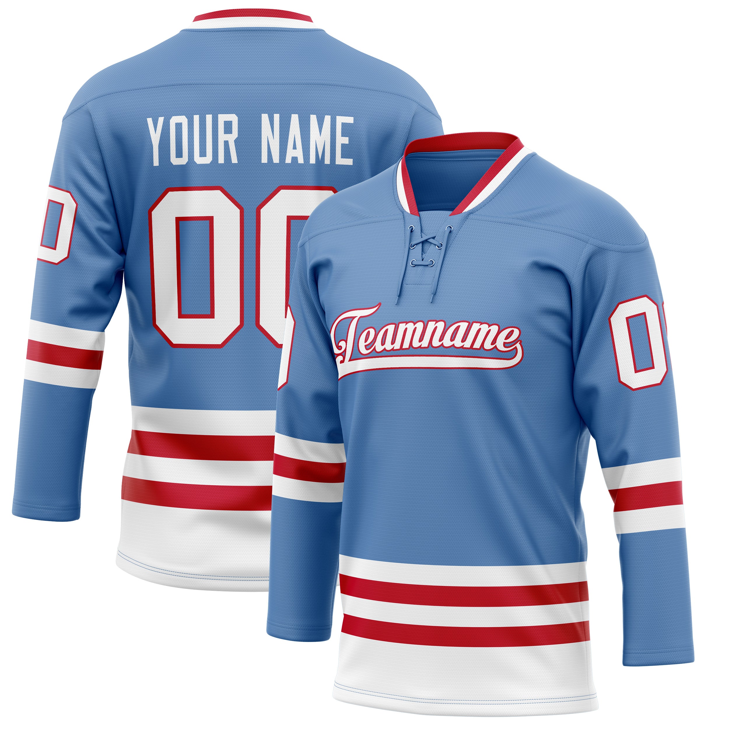 Personalized Light & Blue Red Solid Colour Hockey Jersey