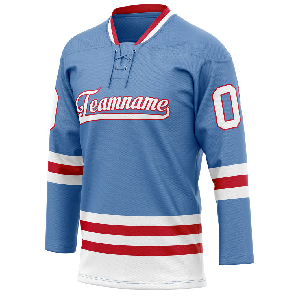 Personalized Light & Blue Red Solid Colour Hockey Jersey